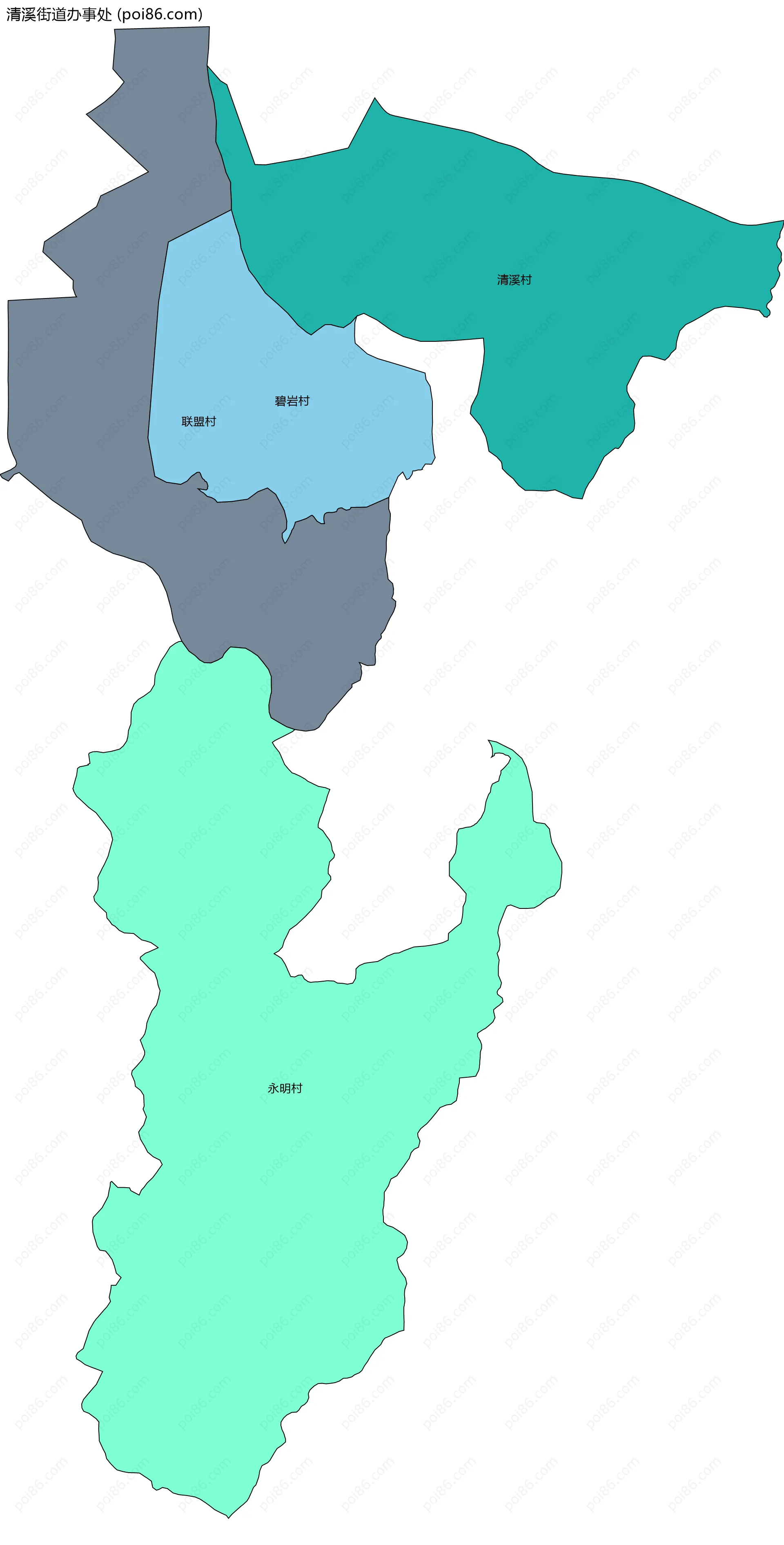 清溪街道办事处边界地图(五级行政区划)