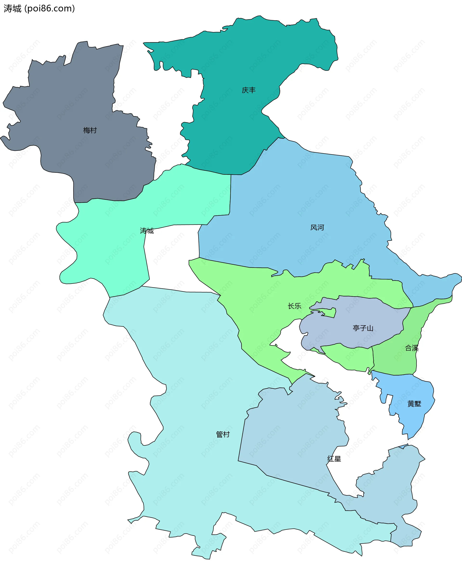 涛城边界地图(五级行政区划)