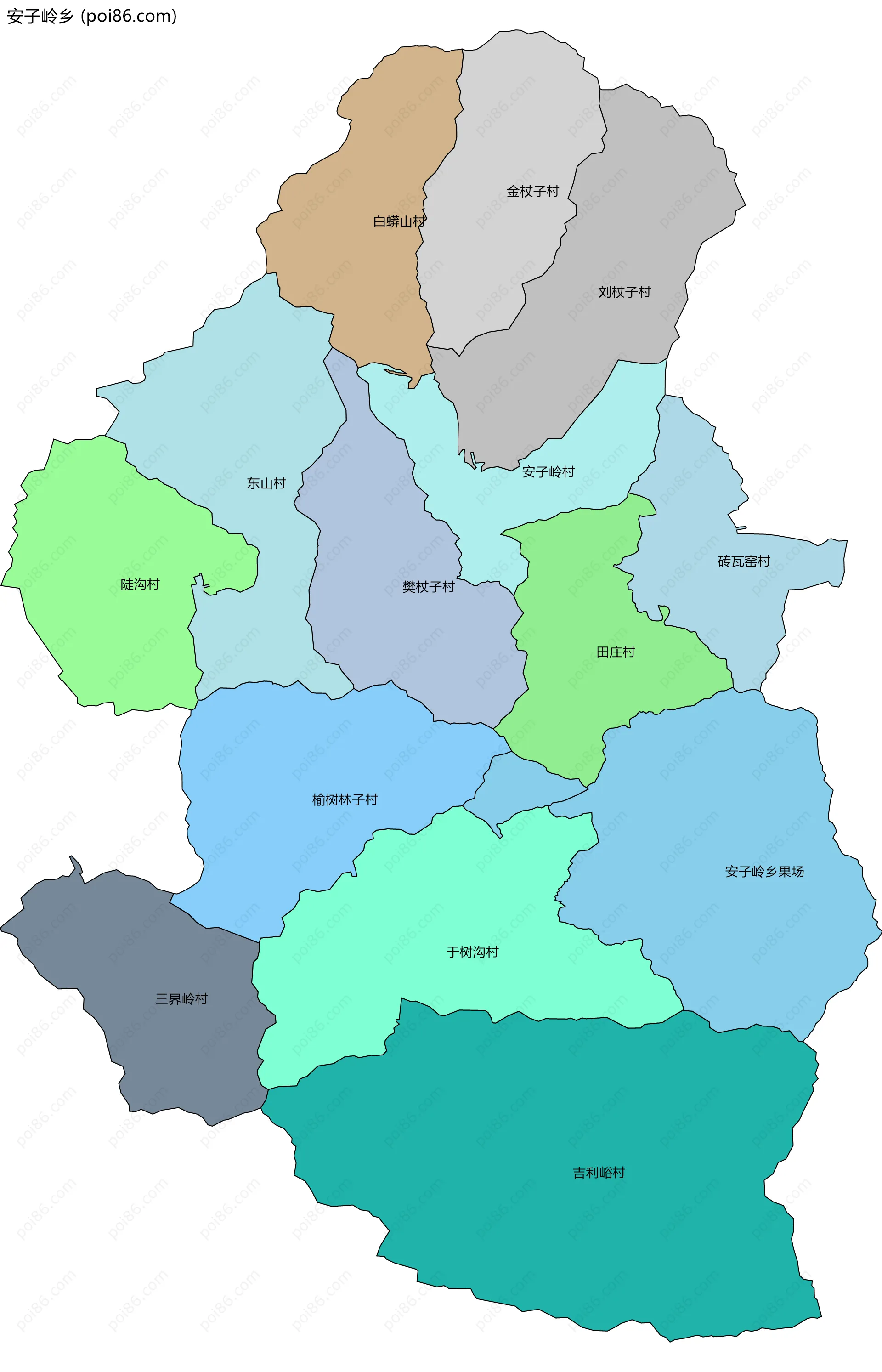 安子岭乡边界地图(五级行政区划)