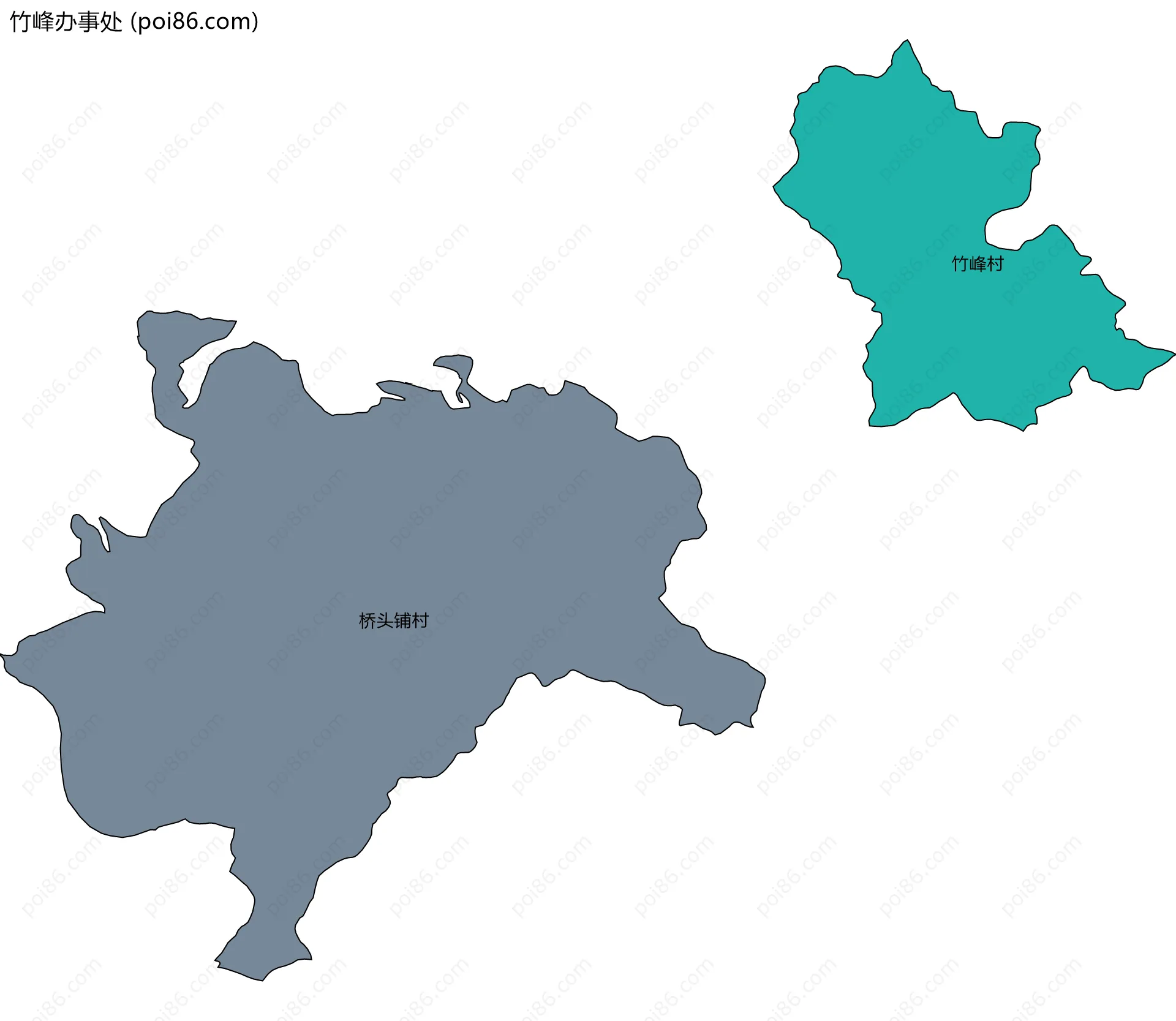 竹峰办事处边界地图(五级行政区划)