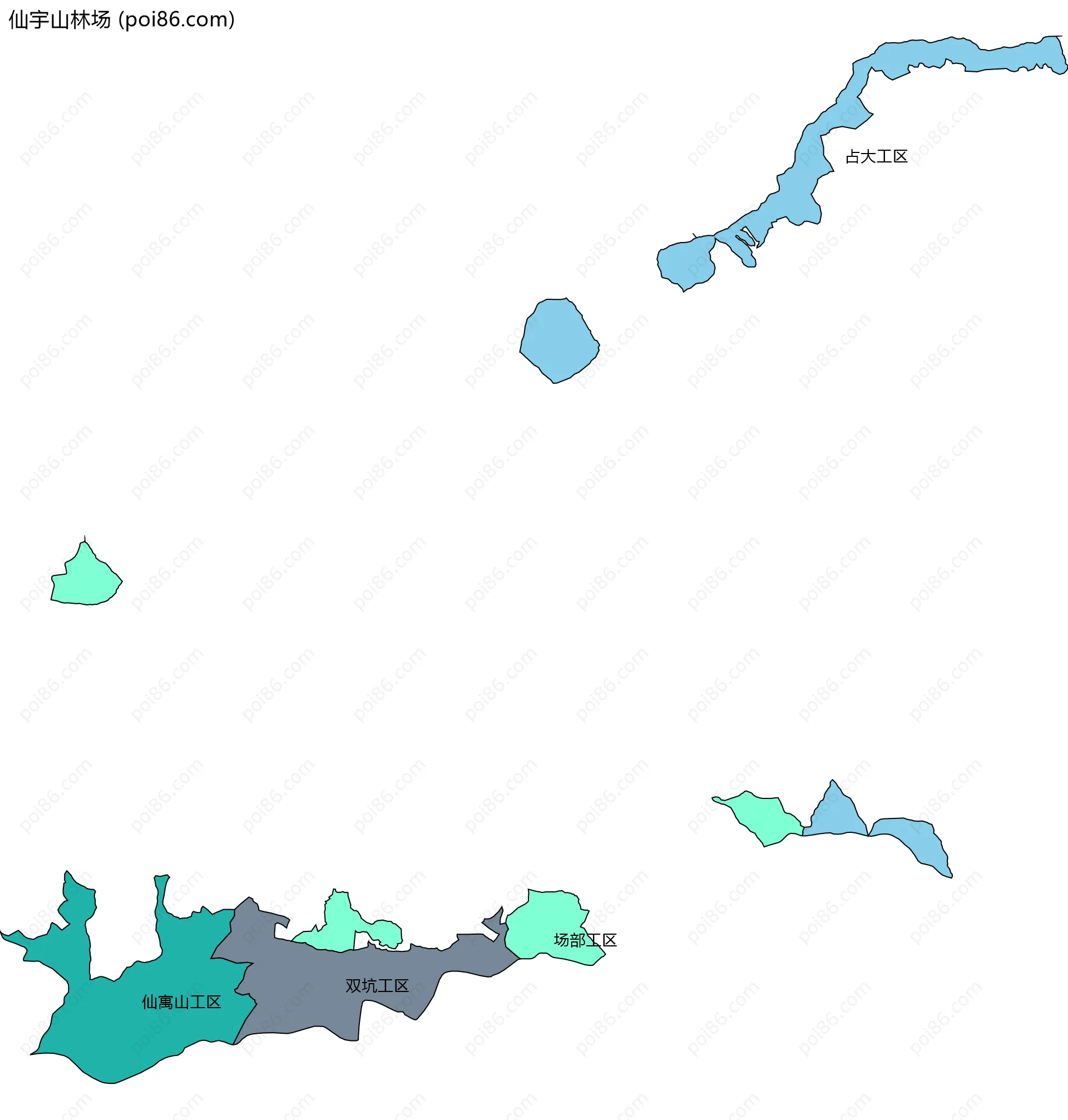 仙宇山林场边界地图(五级行政区划)