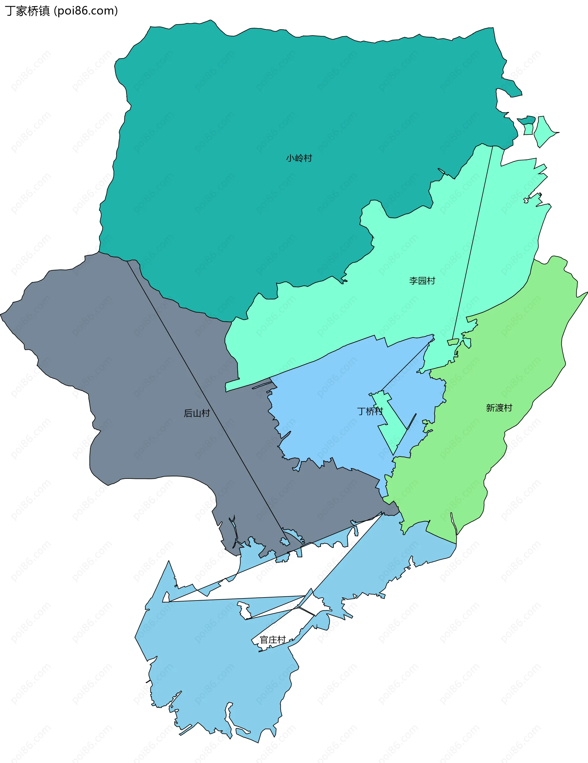 丁家桥镇边界地图(五级行政区划)
