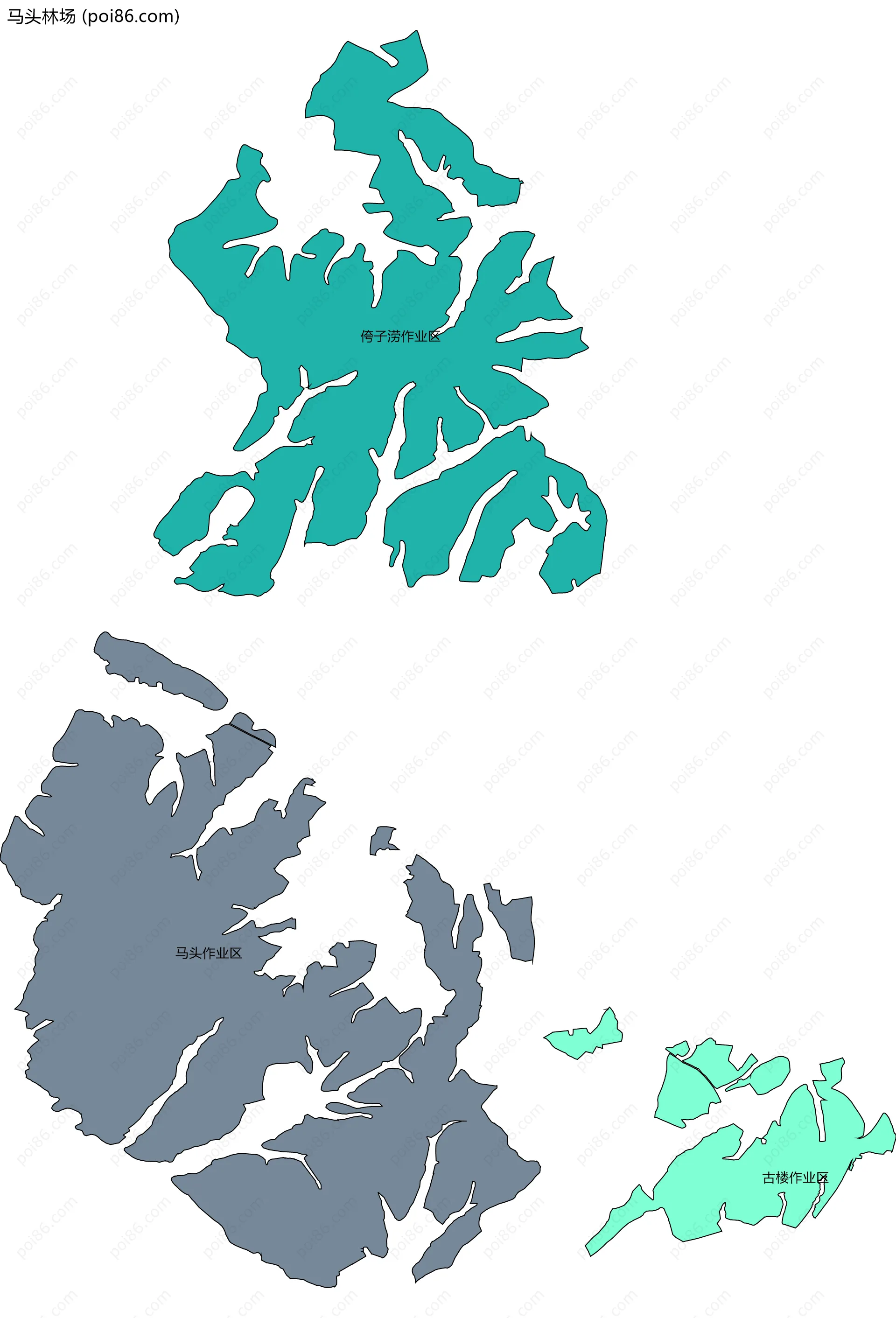 马头林场边界地图(五级行政区划)
