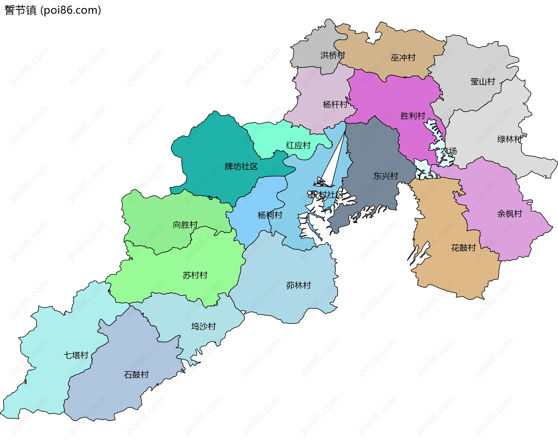 誓节镇边界地图(五级行政区划)