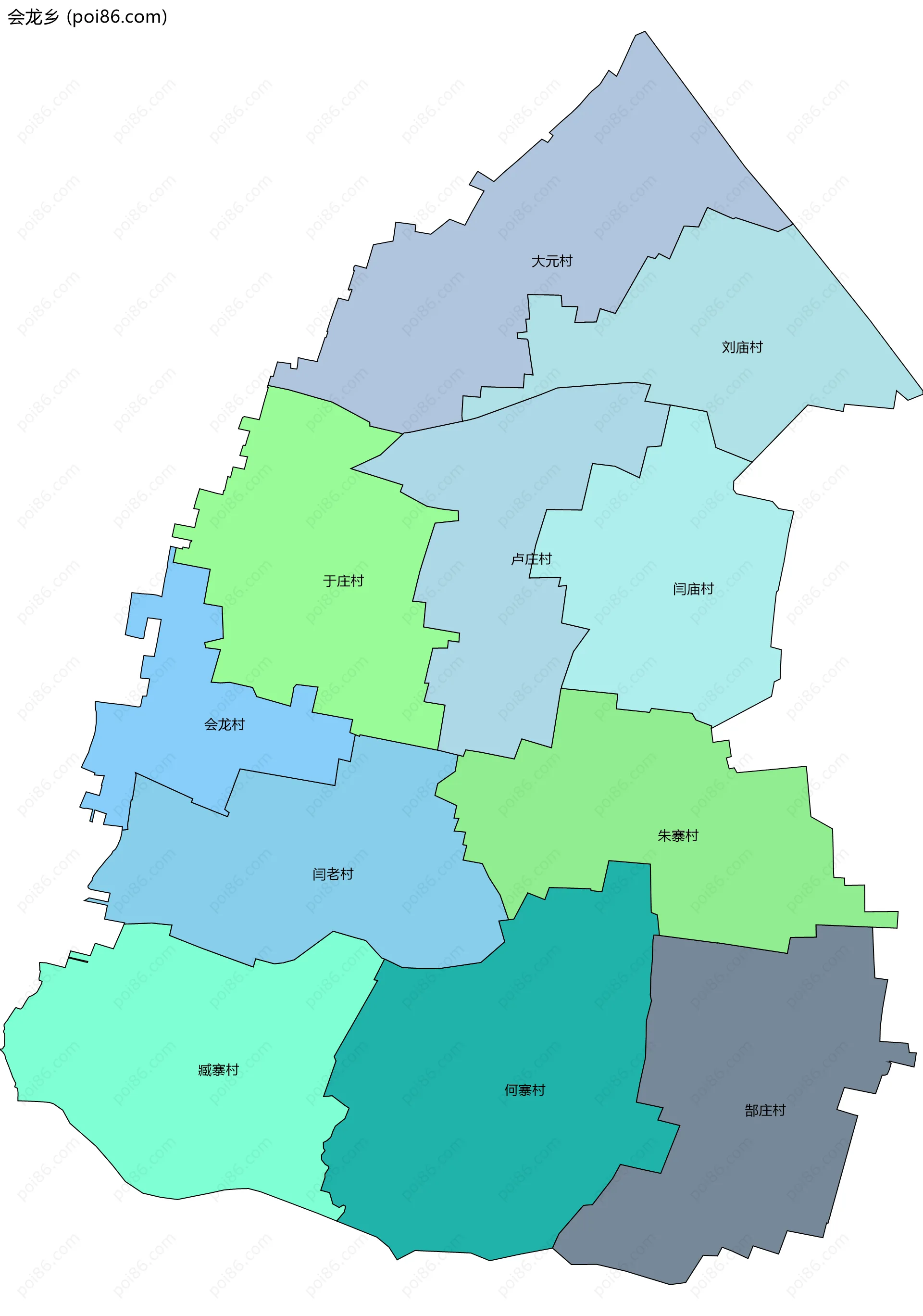 会龙乡边界地图(五级行政区划)