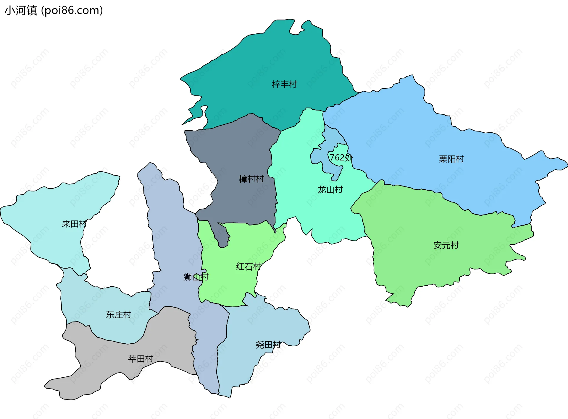 小河镇边界地图(五级行政区划)