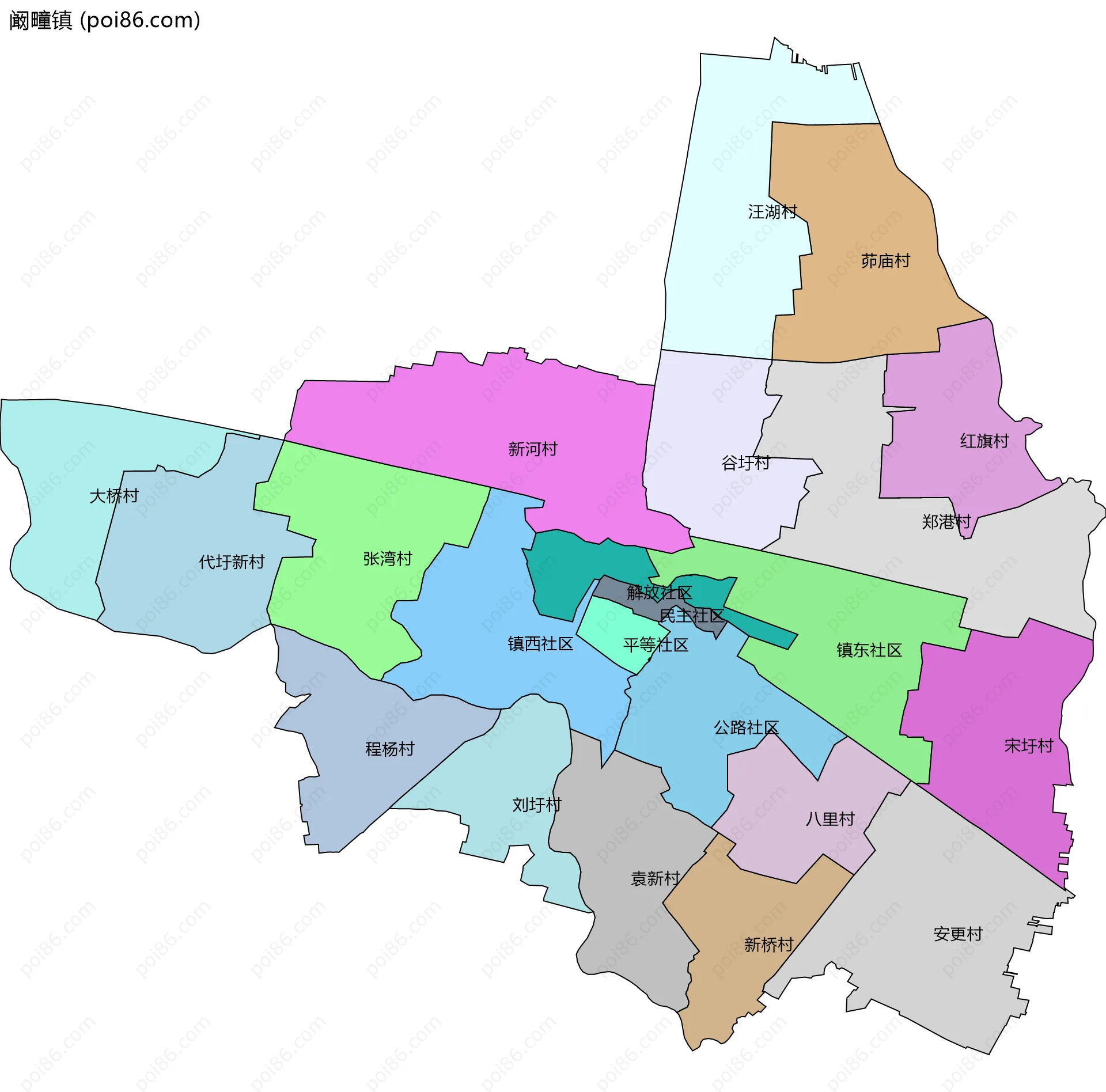 阚疃镇边界地图(五级行政区划)