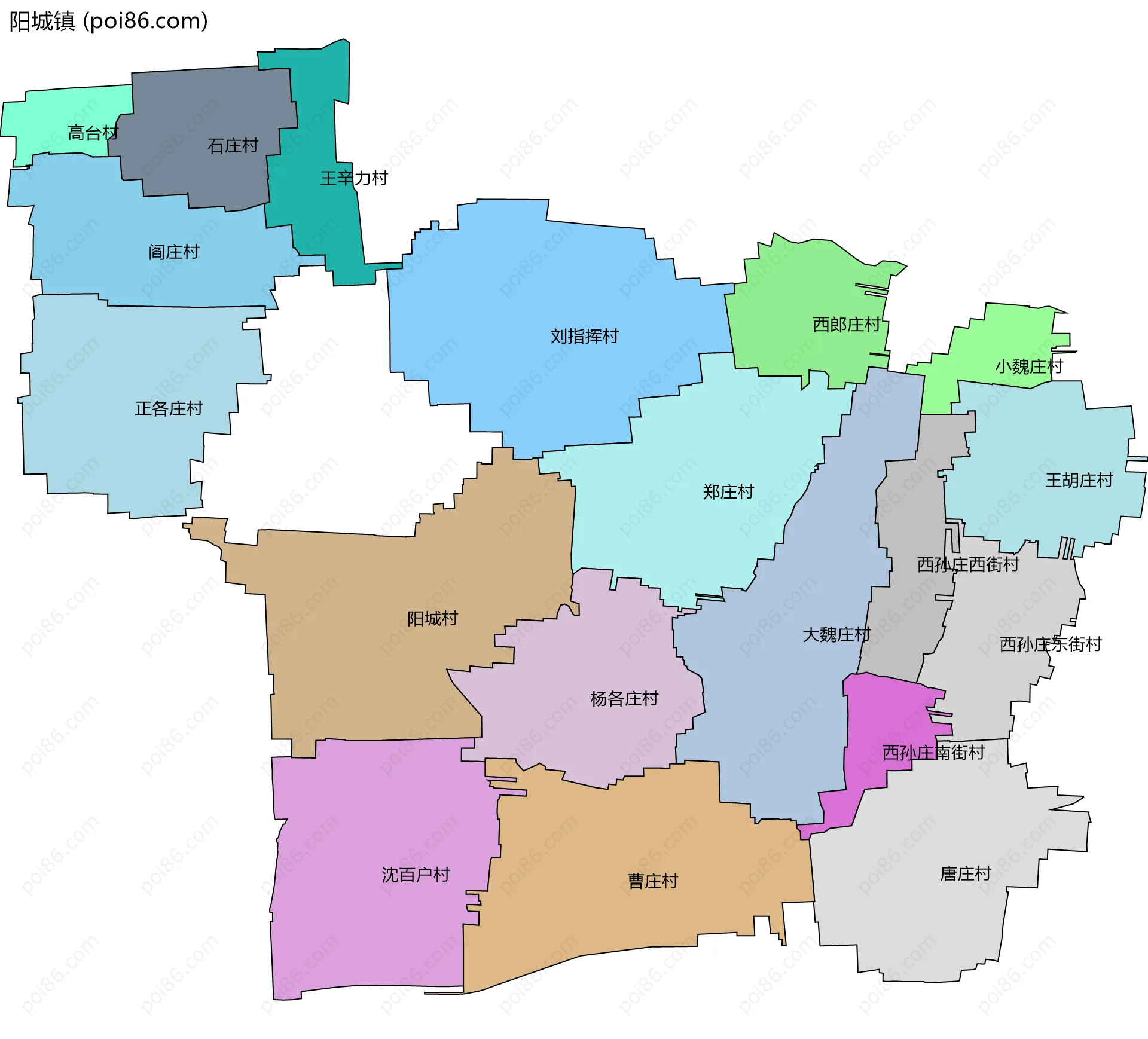 阳城镇边界地图(五级行政区划)