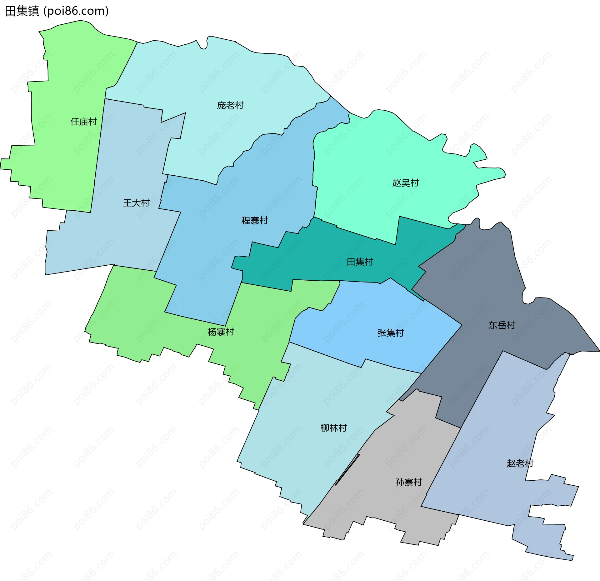 田集镇边界地图(五级行政区划)