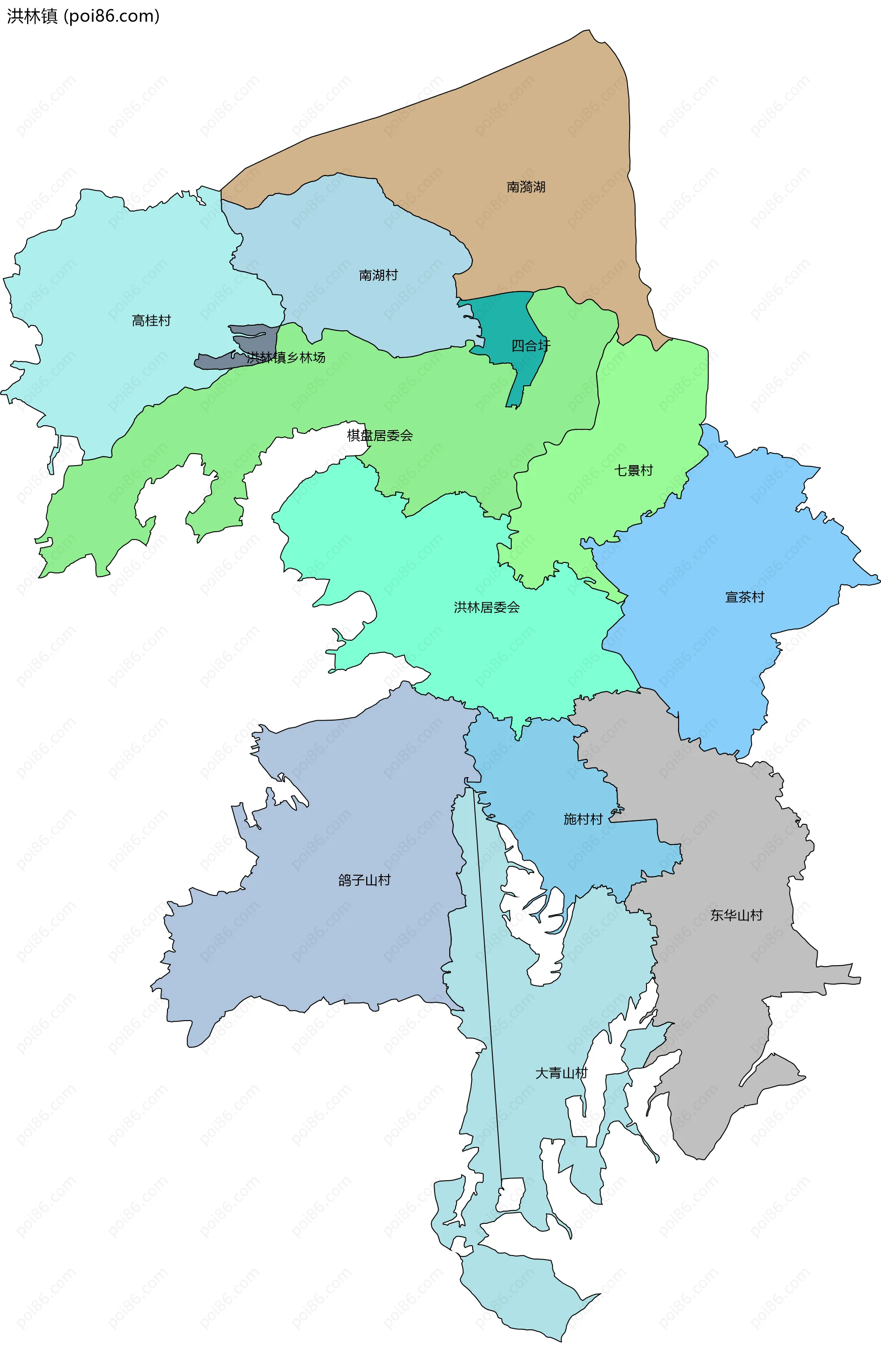 洪林镇边界地图(五级行政区划)