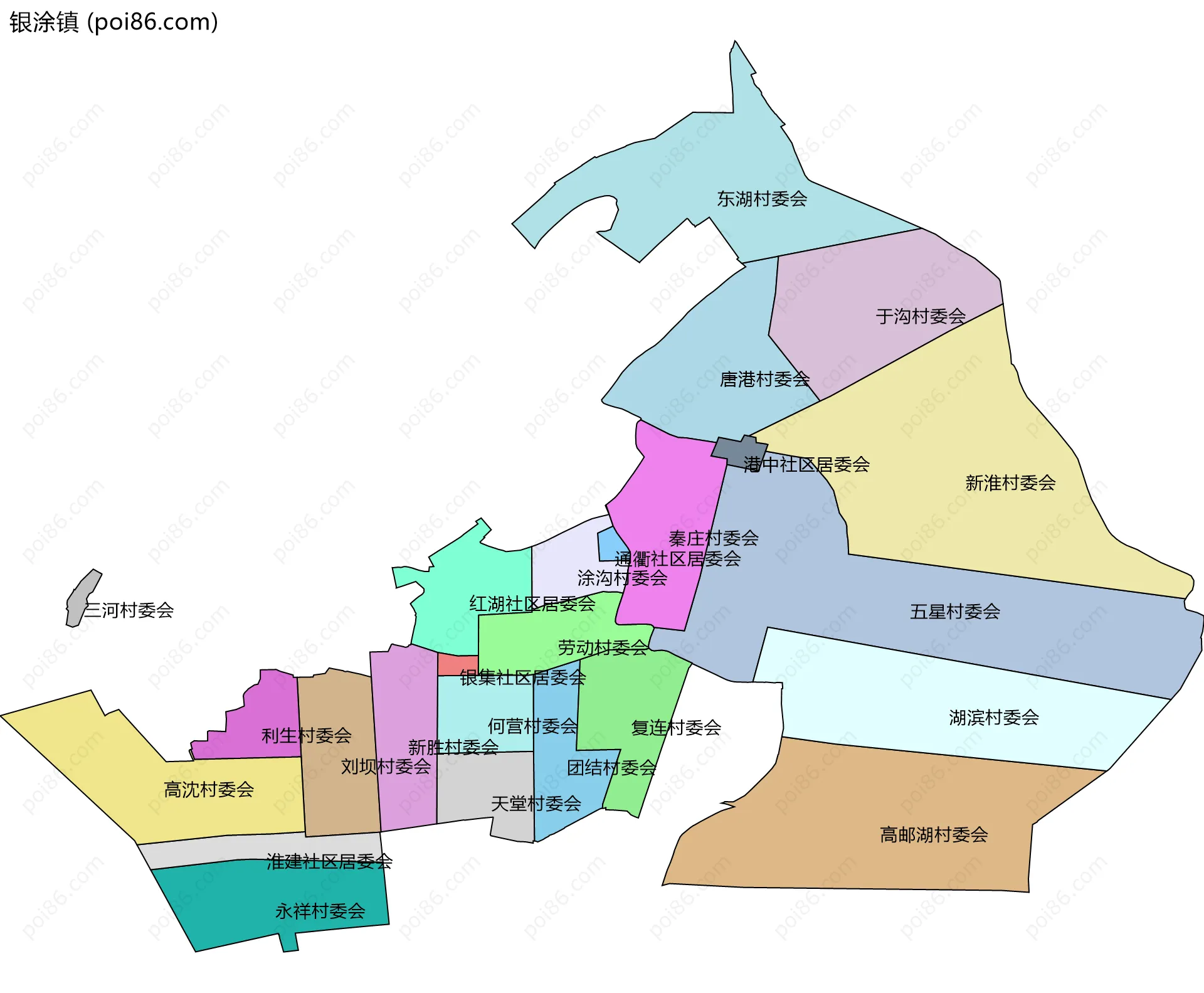 银涂镇边界地图(五级行政区划)