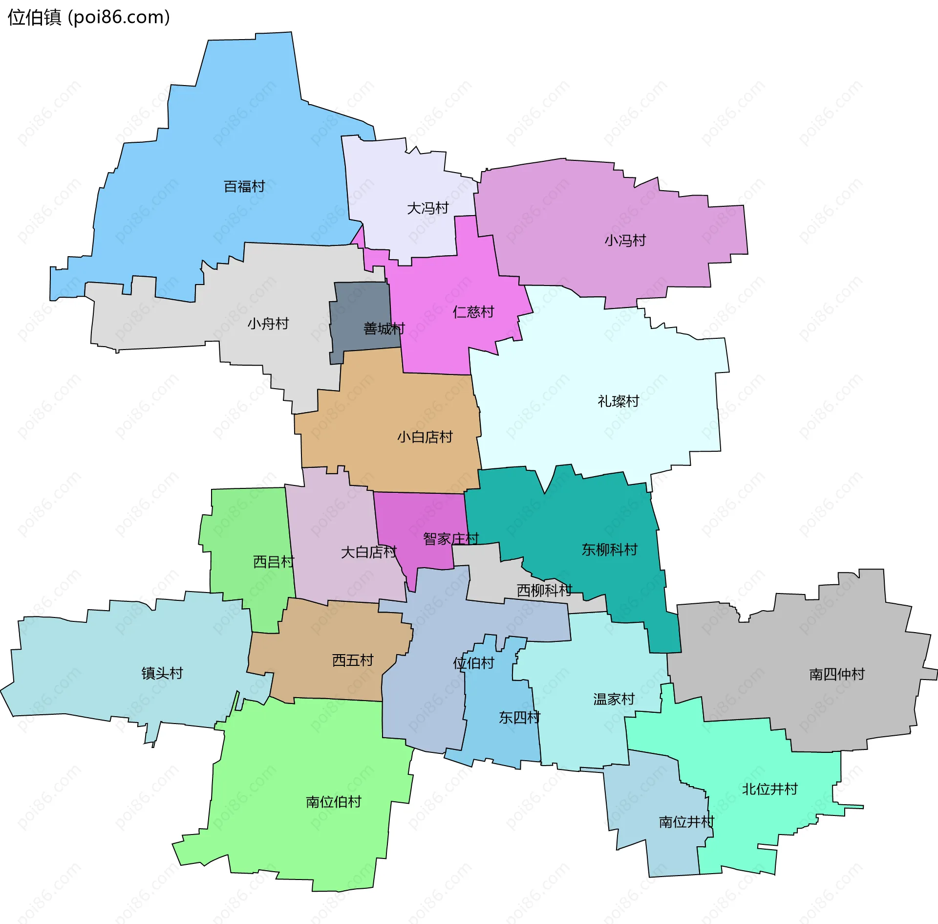 位伯镇边界地图(五级行政区划)