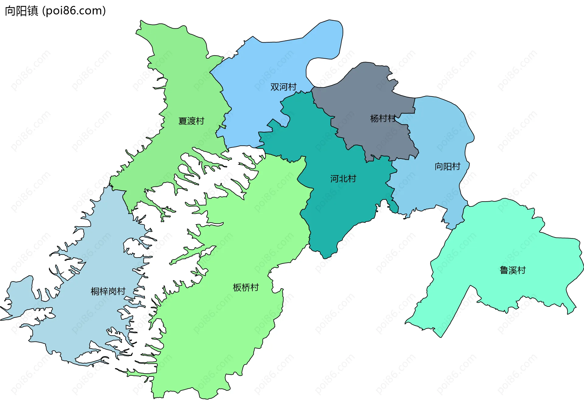向阳镇边界地图(五级行政区划)