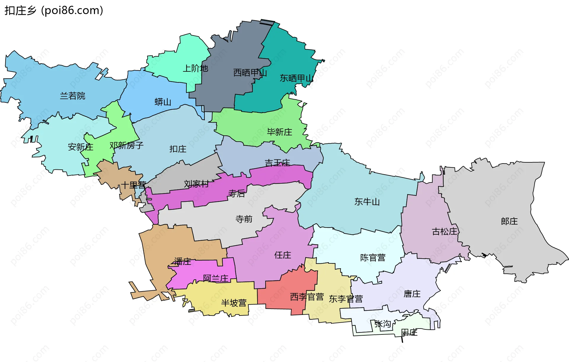 扣庄乡边界地图(五级行政区划)