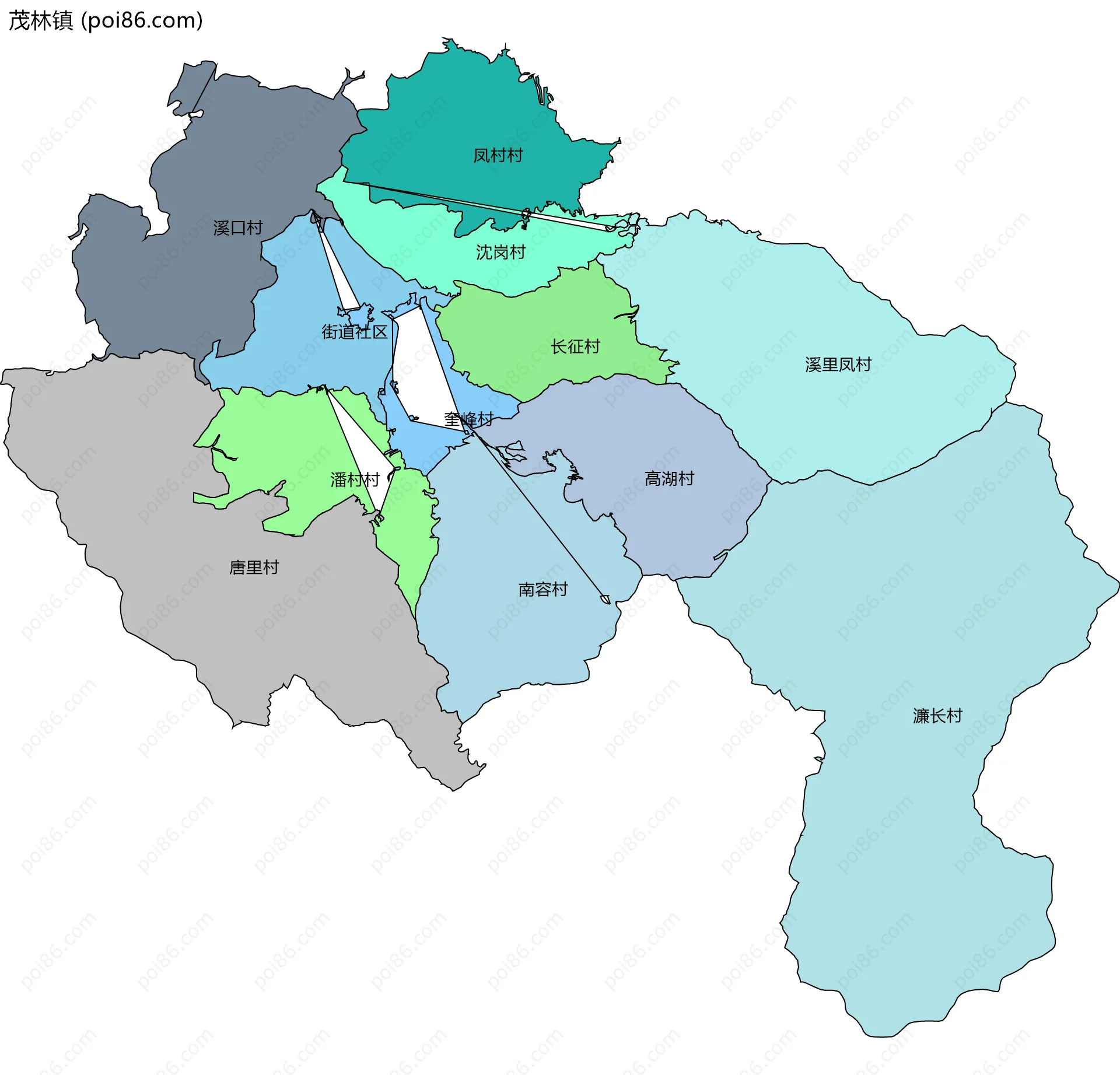 茂林镇边界地图(五级行政区划)