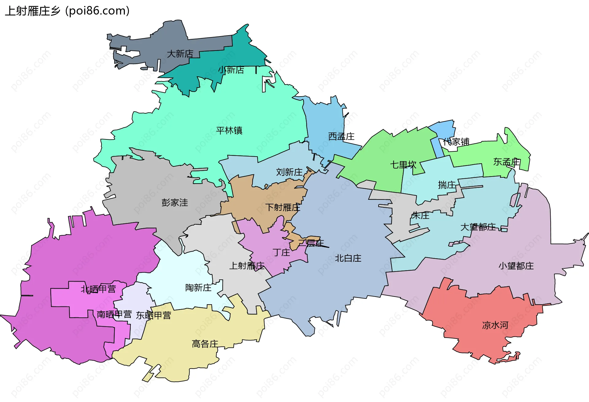 上射雁庄乡边界地图(五级行政区划)