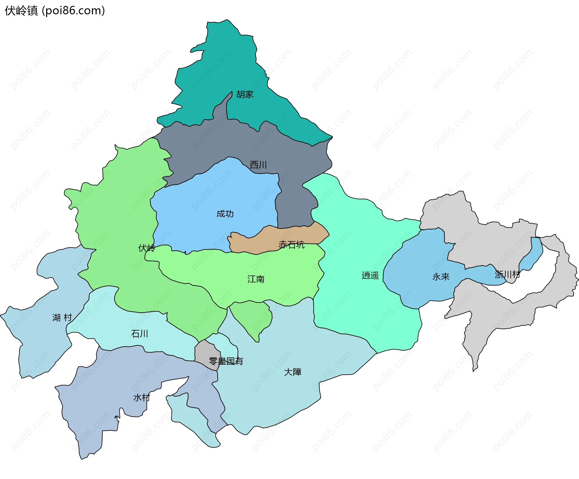 伏岭镇边界地图(五级行政区划)