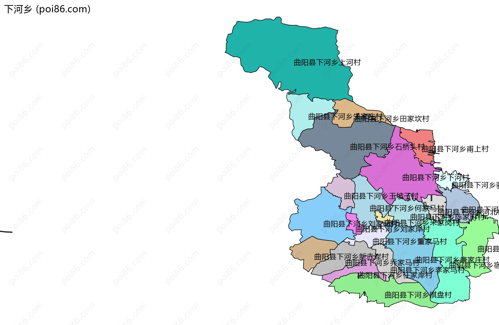 下河乡边界地图(五级行政区划)