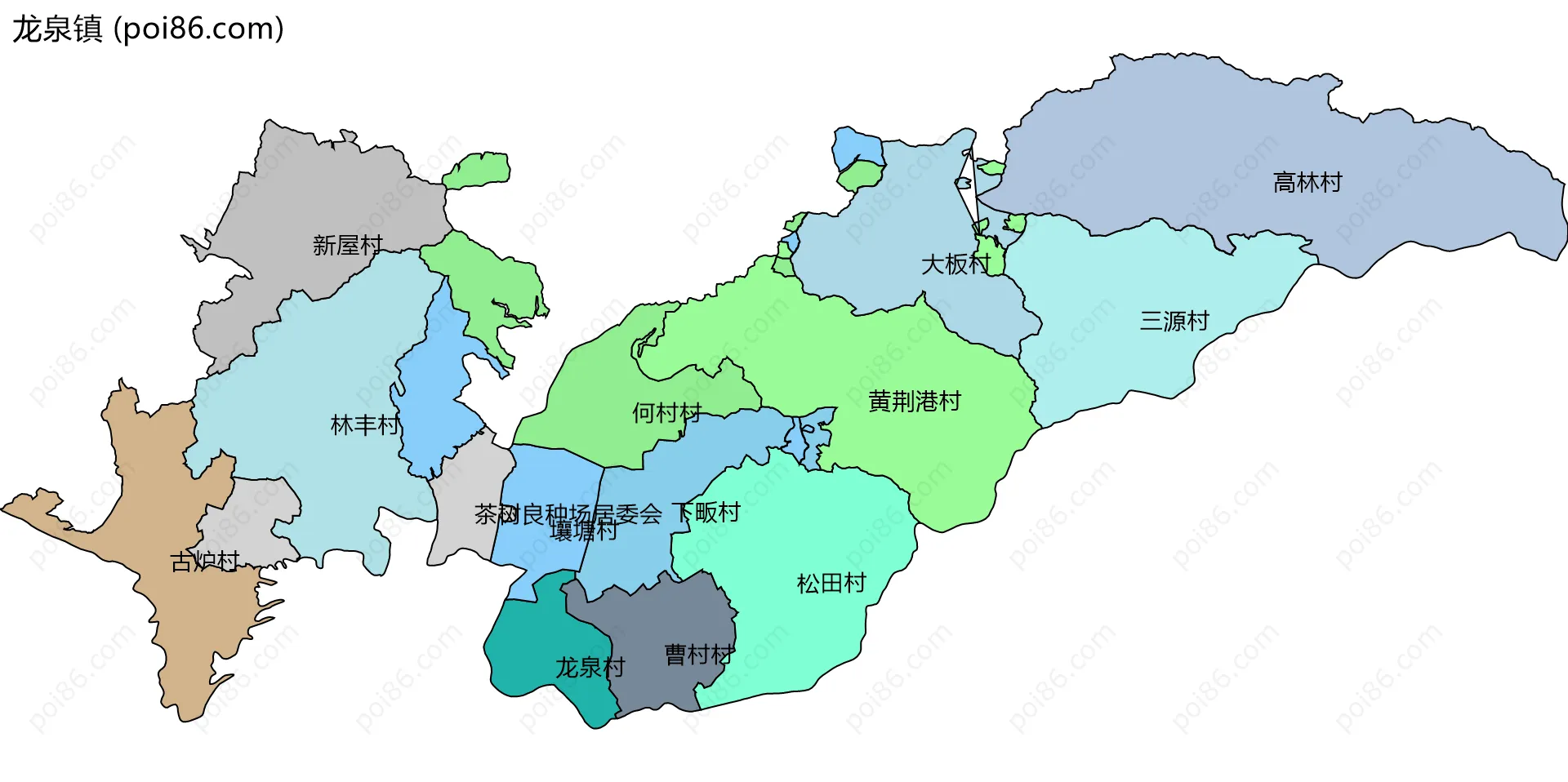 龙泉镇边界地图(五级行政区划)