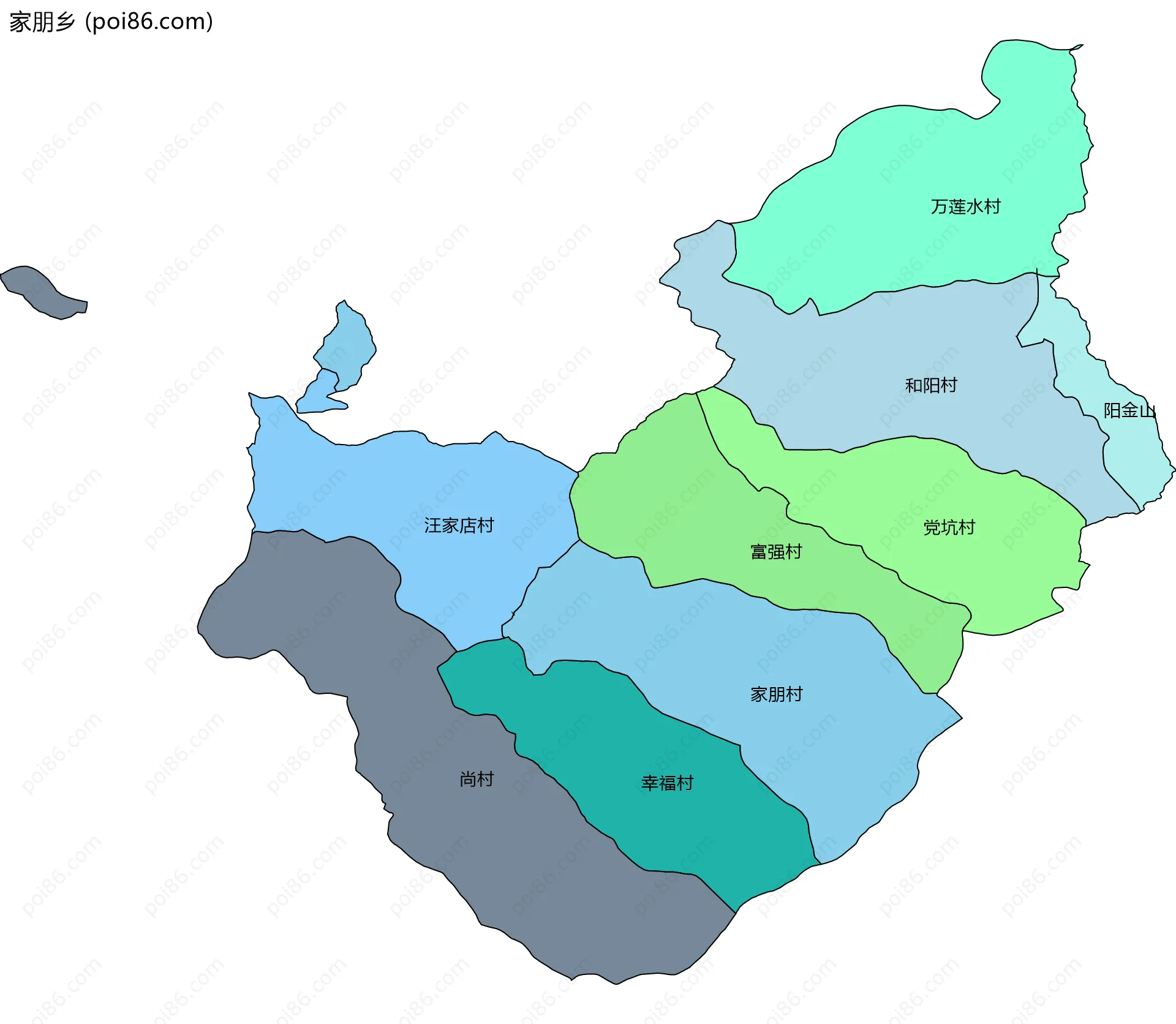 家朋乡边界地图(五级行政区划)