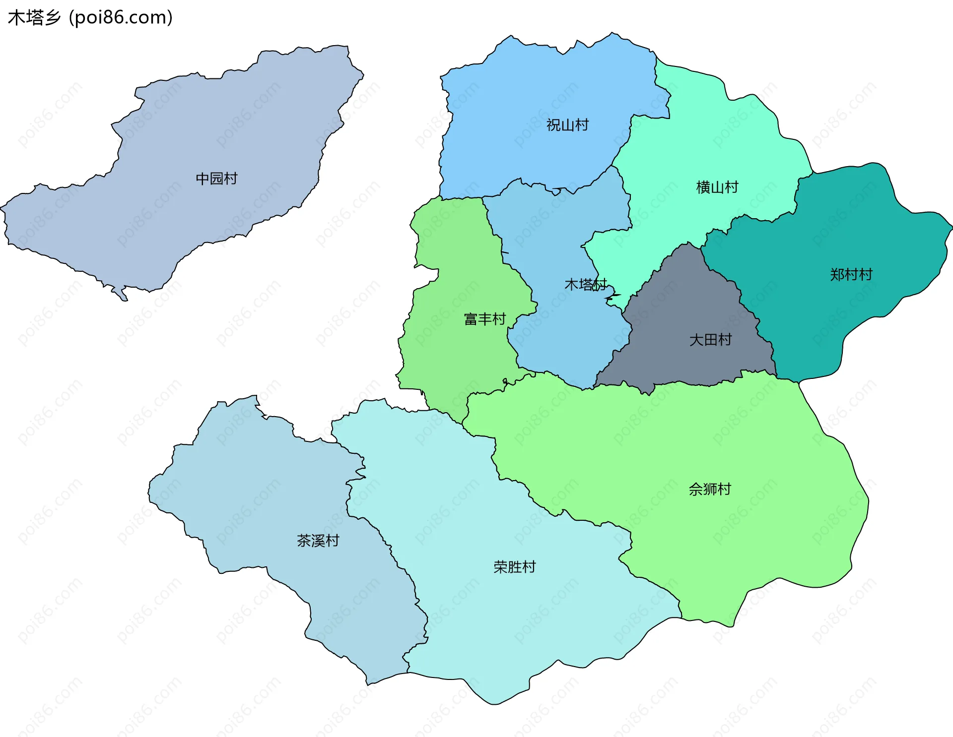 木塔乡边界地图(五级行政区划)