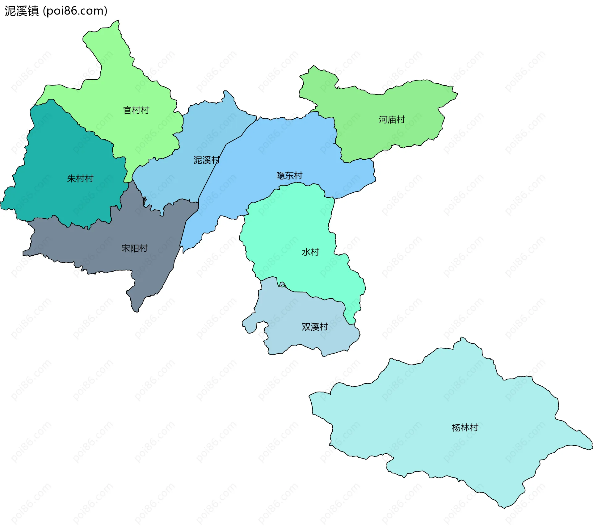 泥溪镇边界地图(五级行政区划)