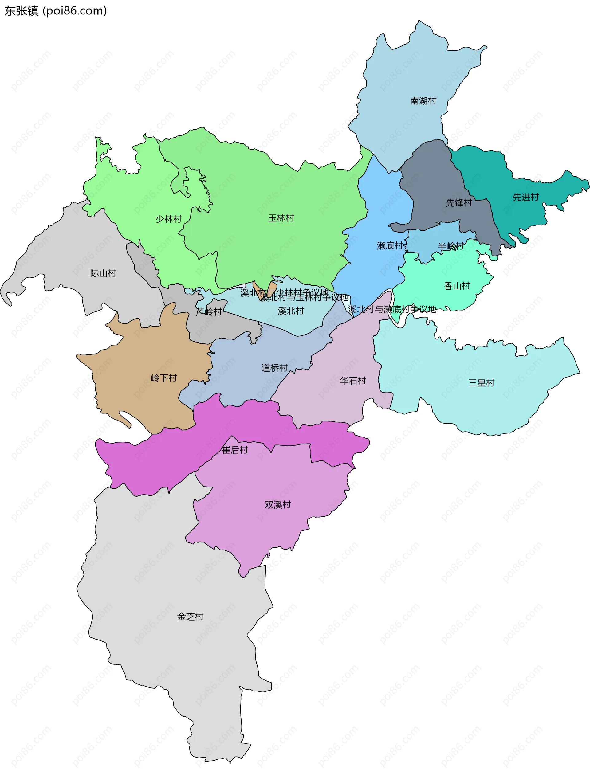 东张镇边界地图(五级行政区划)