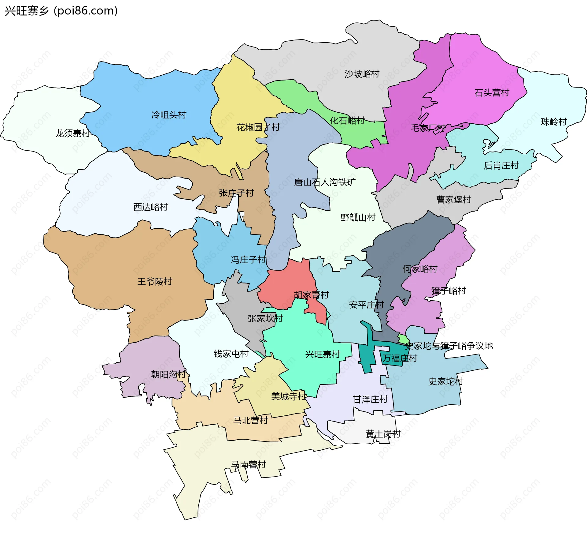 兴旺寨乡边界地图(五级行政区划)