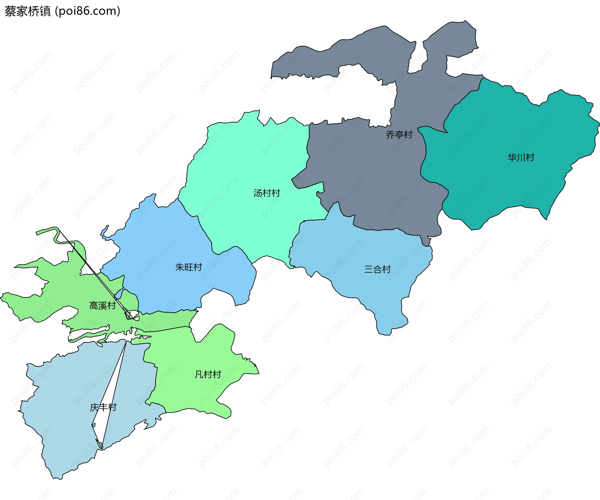 蔡家桥镇边界地图(五级行政区划)