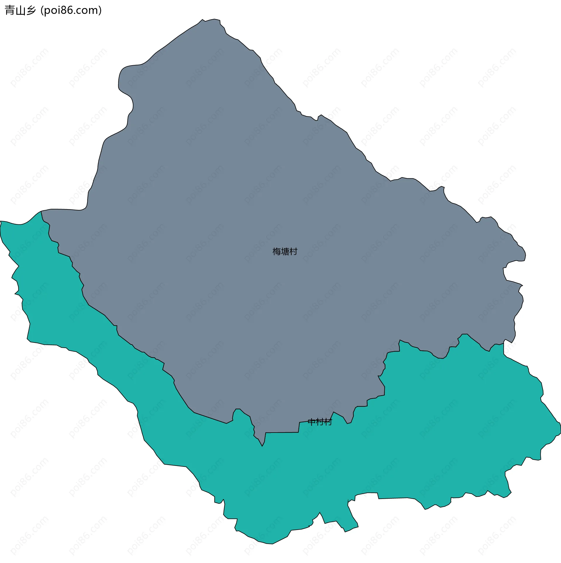 青山乡边界地图(五级行政区划)