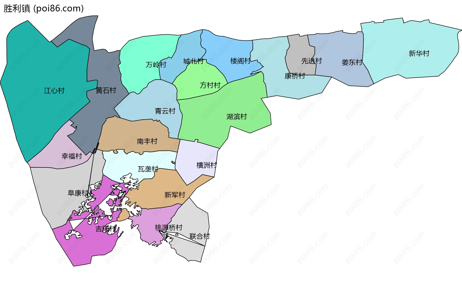 胜利镇边界地图(五级行政区划)