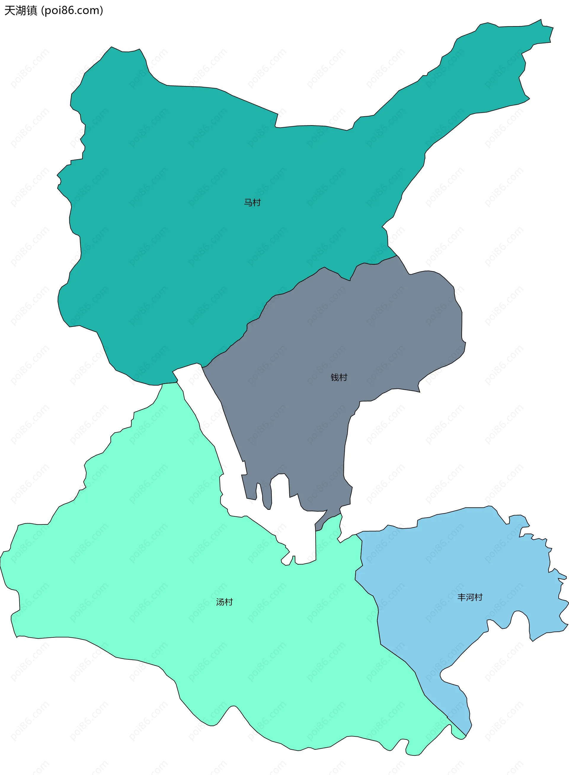 天湖镇边界地图(五级行政区划)