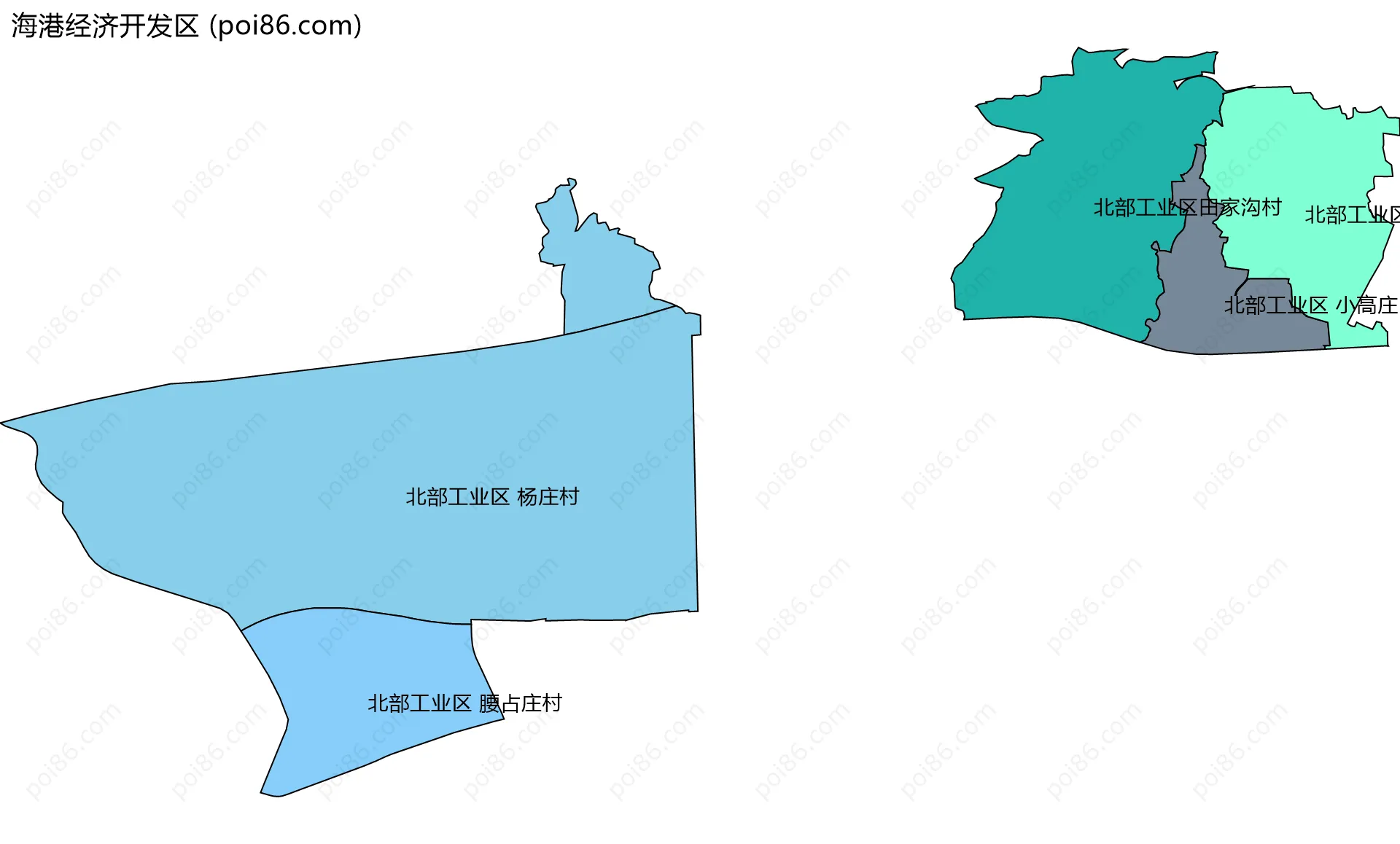 海港经济开发区边界地图(五级行政区划)