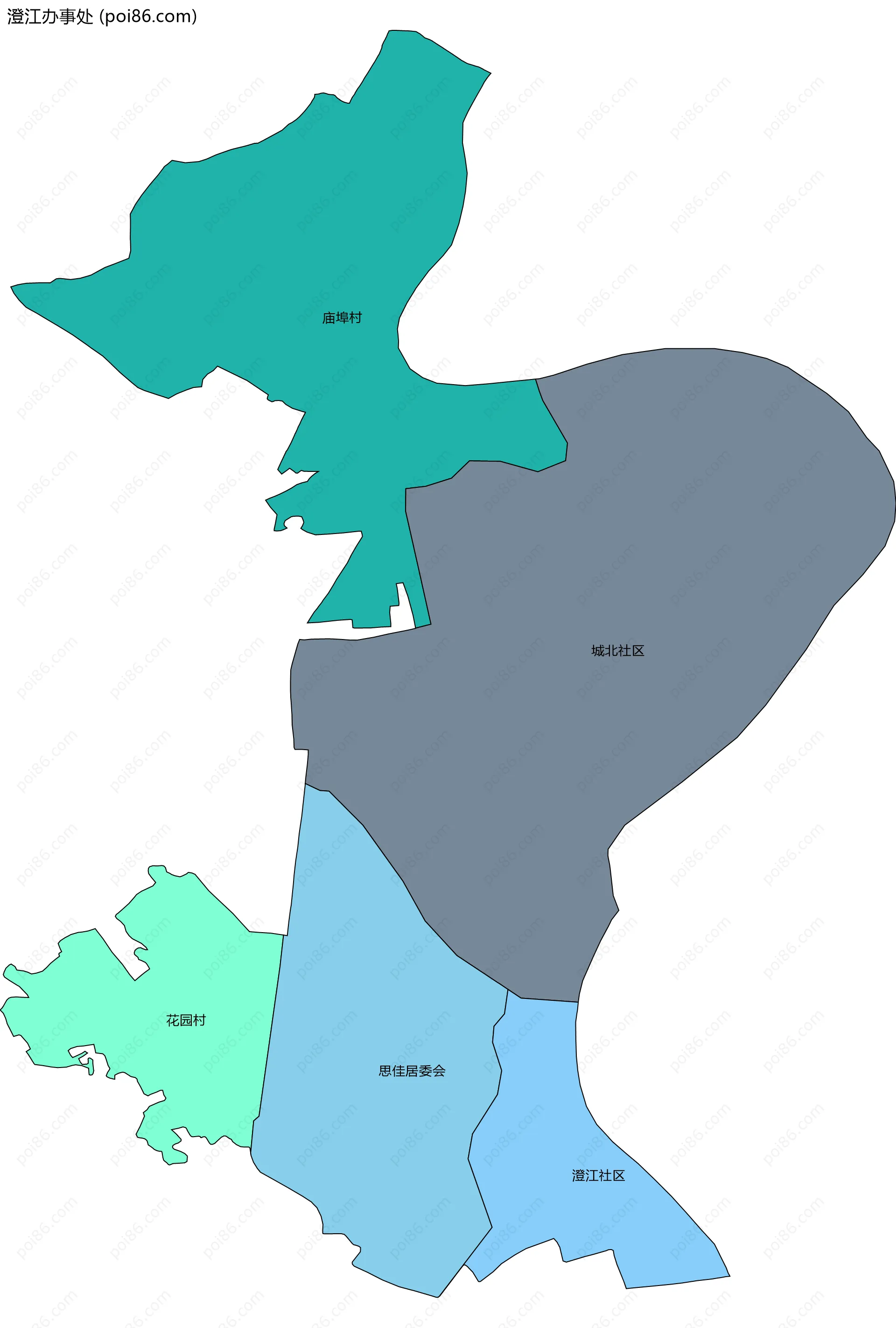 澄江办事处边界地图(五级行政区划)