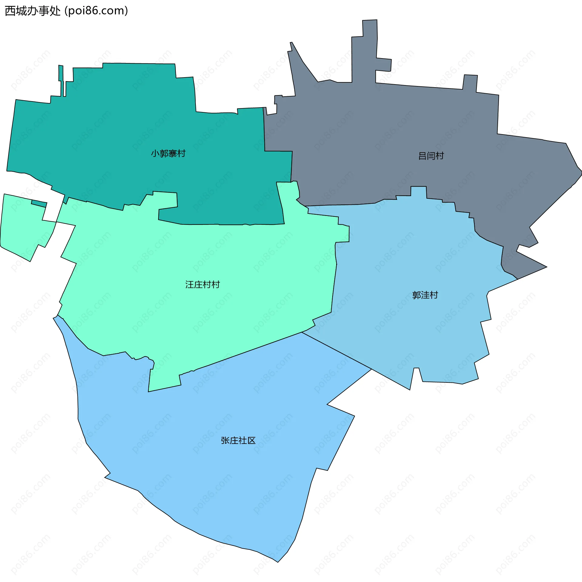 西城办事处边界地图(五级行政区划)