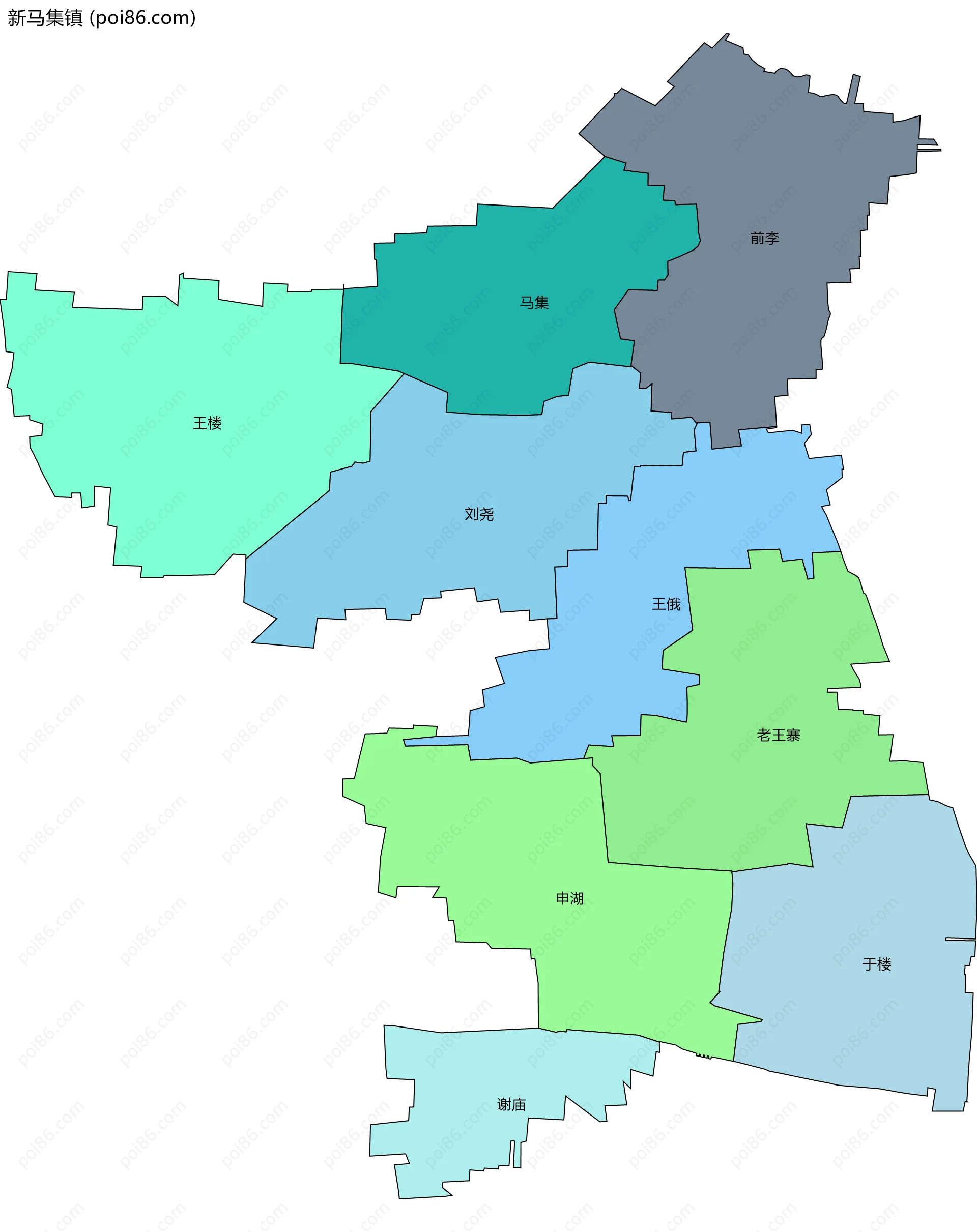 新马集镇边界地图(五级行政区划)