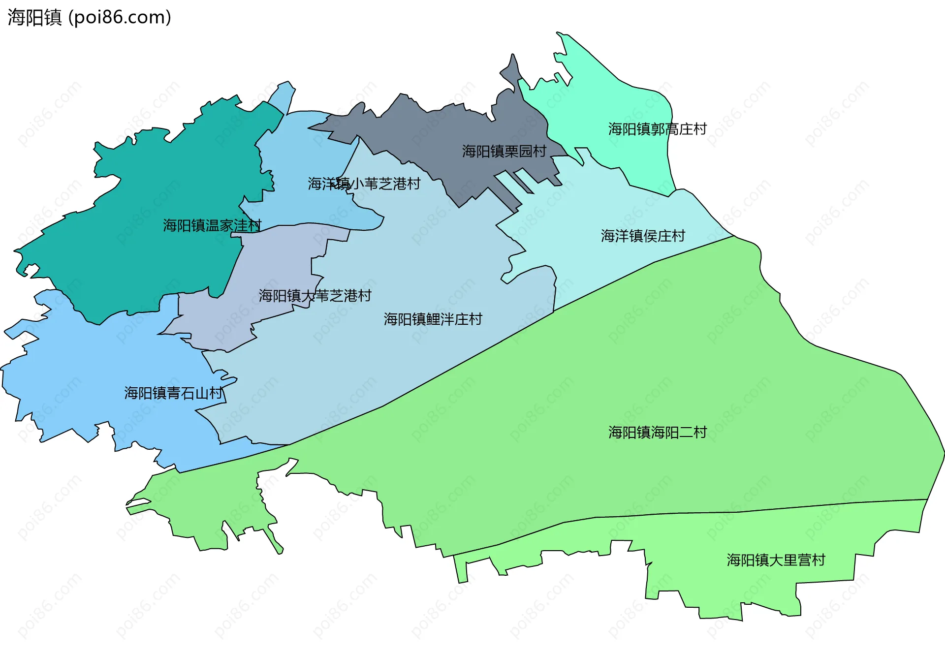 海阳镇边界地图(五级行政区划)