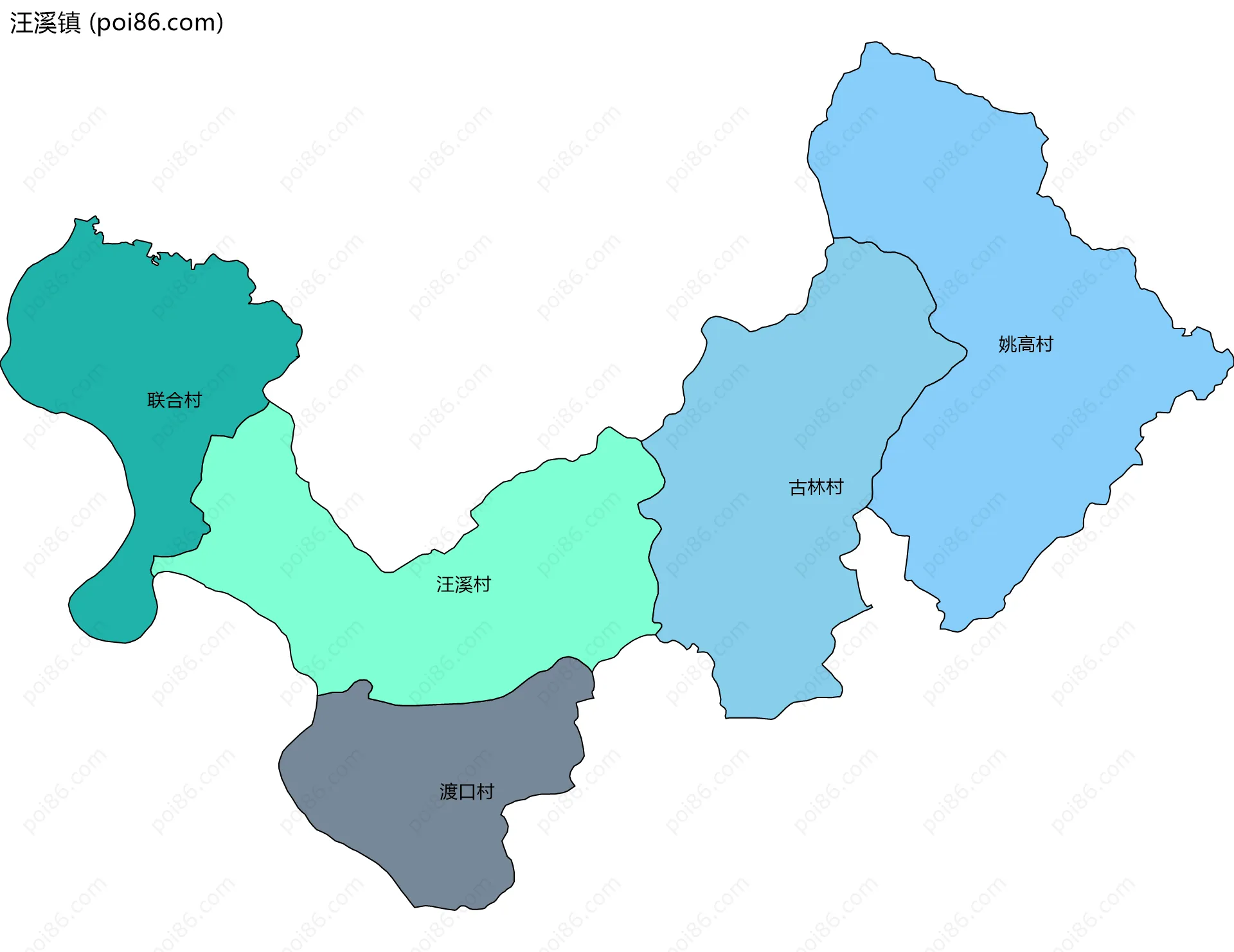 汪溪镇边界地图(五级行政区划)