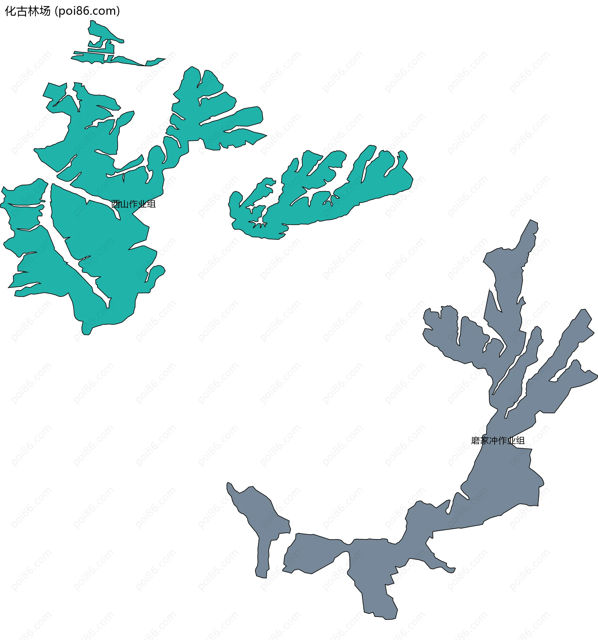 化古林场边界地图(五级行政区划)