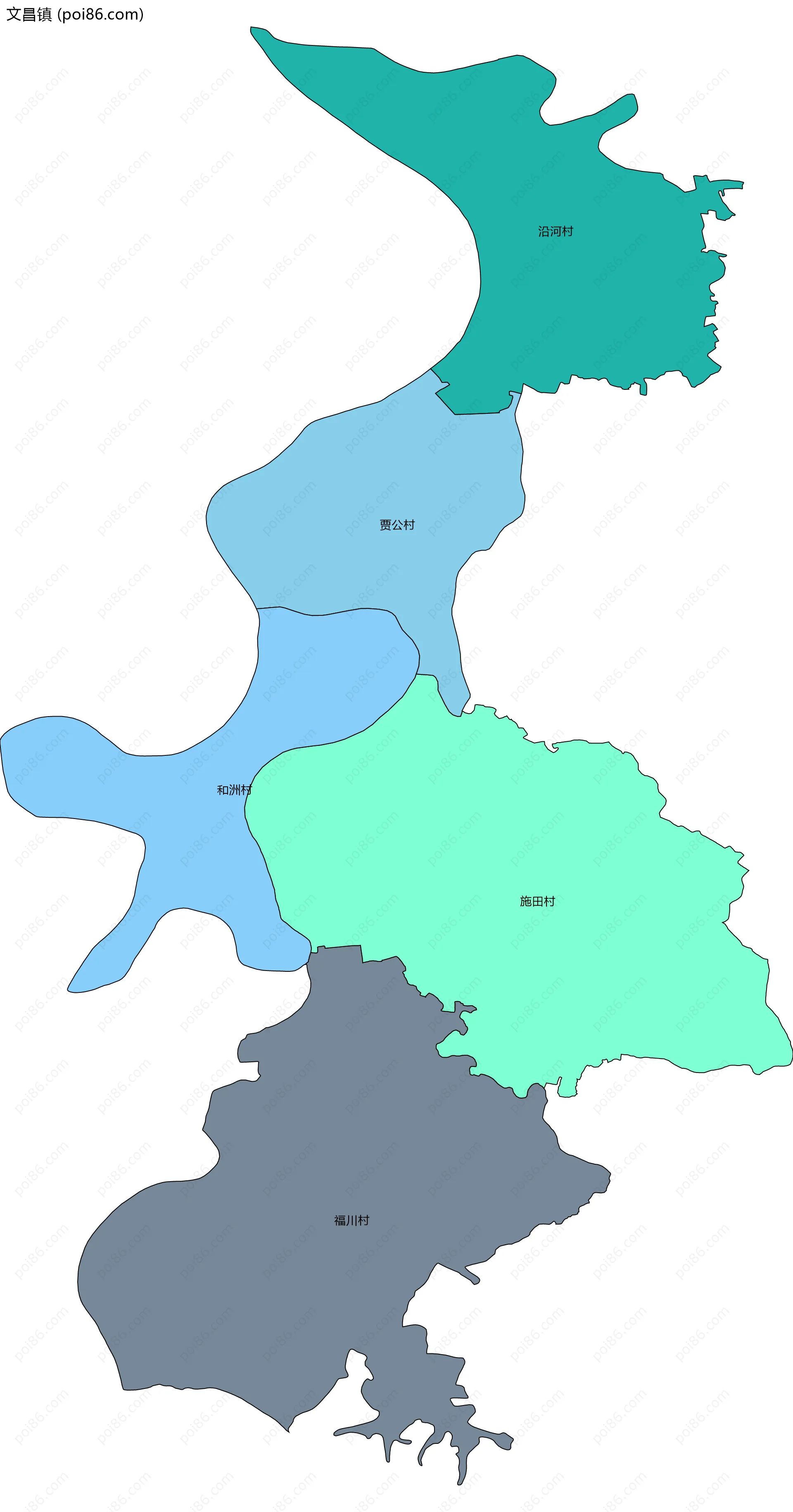 文昌镇边界地图(五级行政区划)
