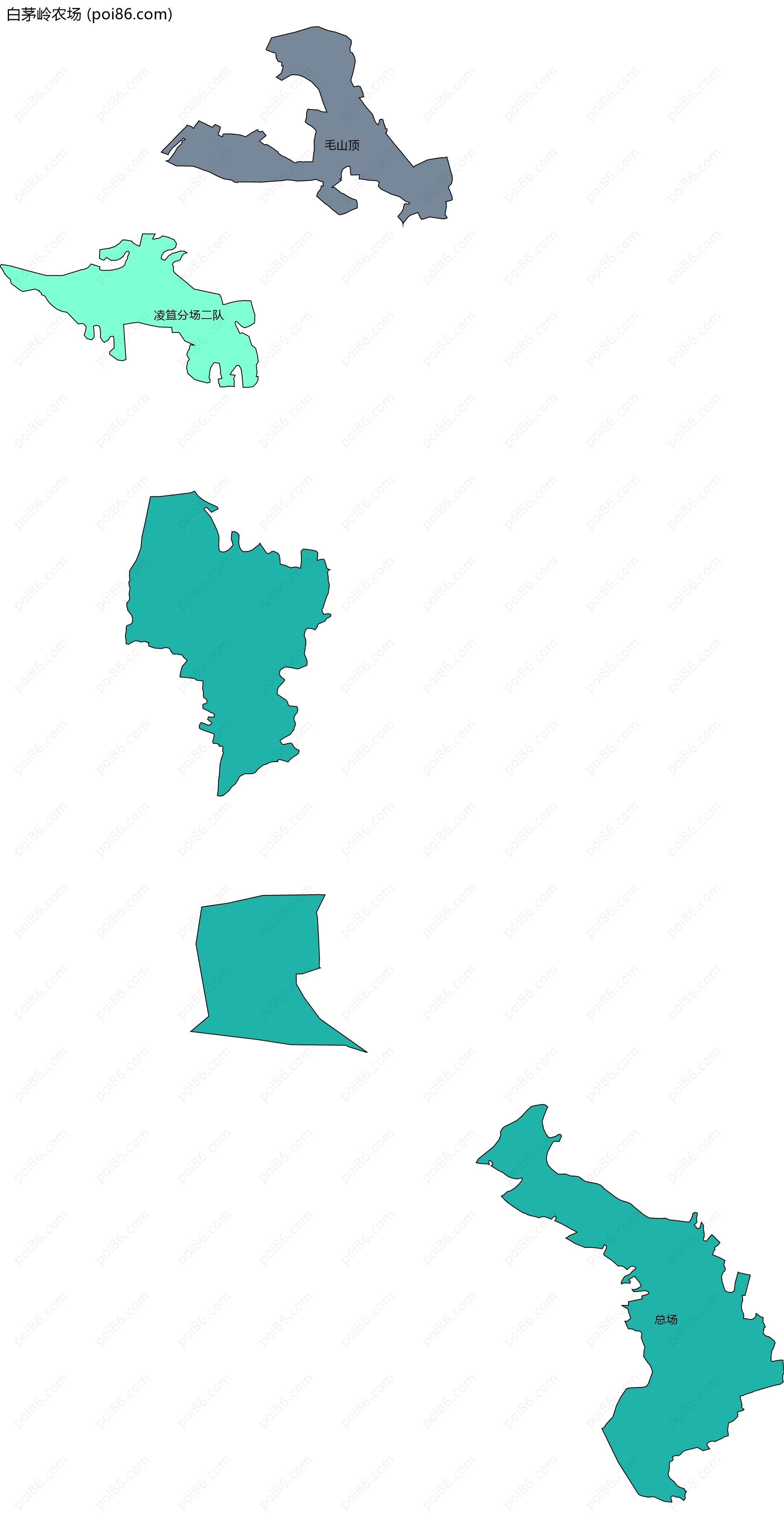 白茅岭农场边界地图(五级行政区划)