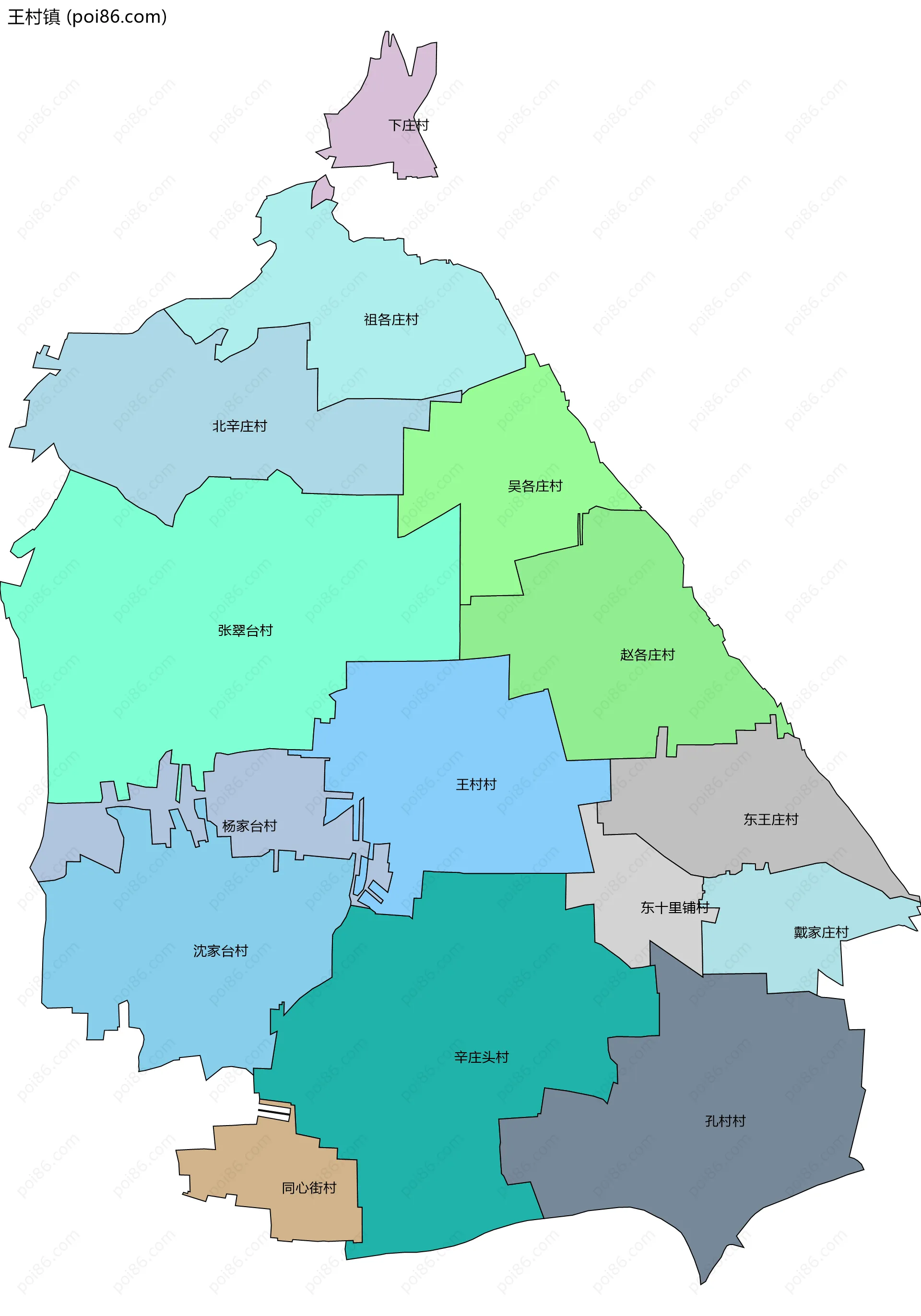 王村镇边界地图(五级行政区划)