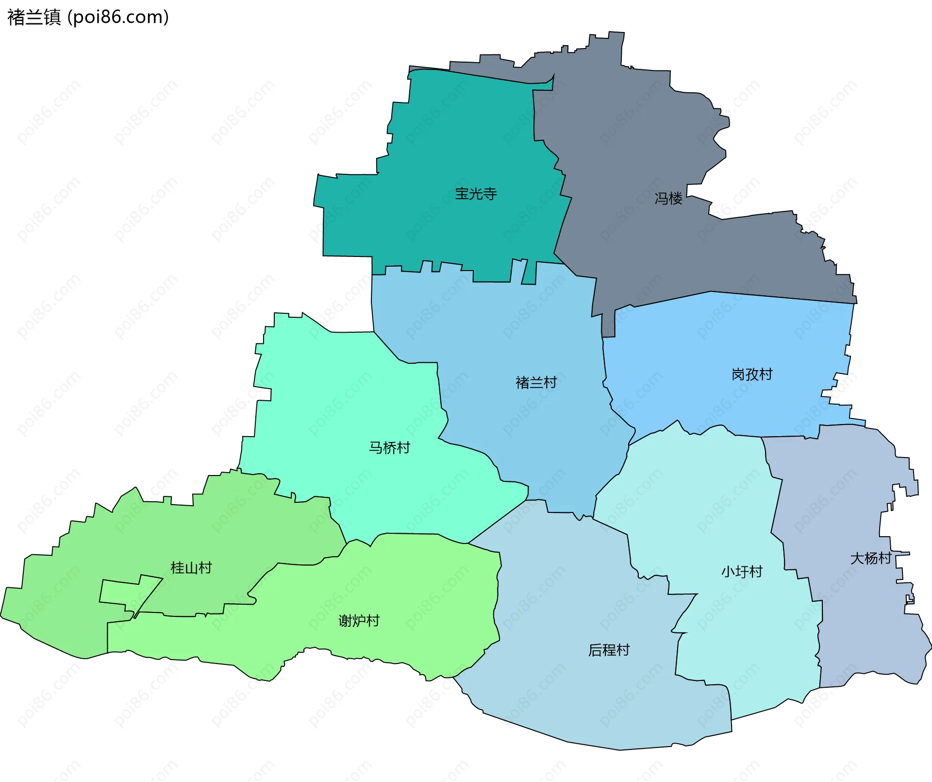 褚兰镇边界地图(五级行政区划)