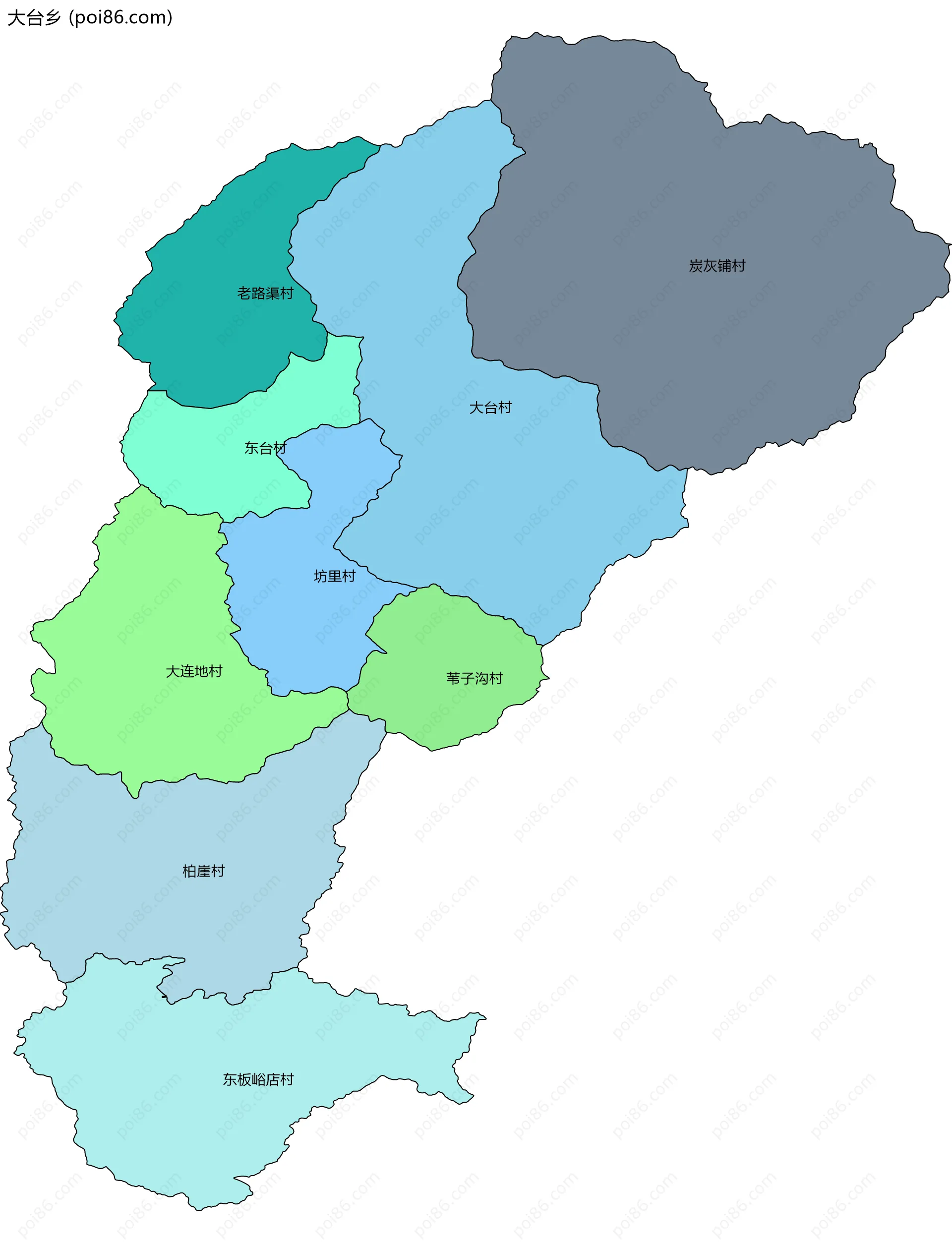 大台乡边界地图(五级行政区划)