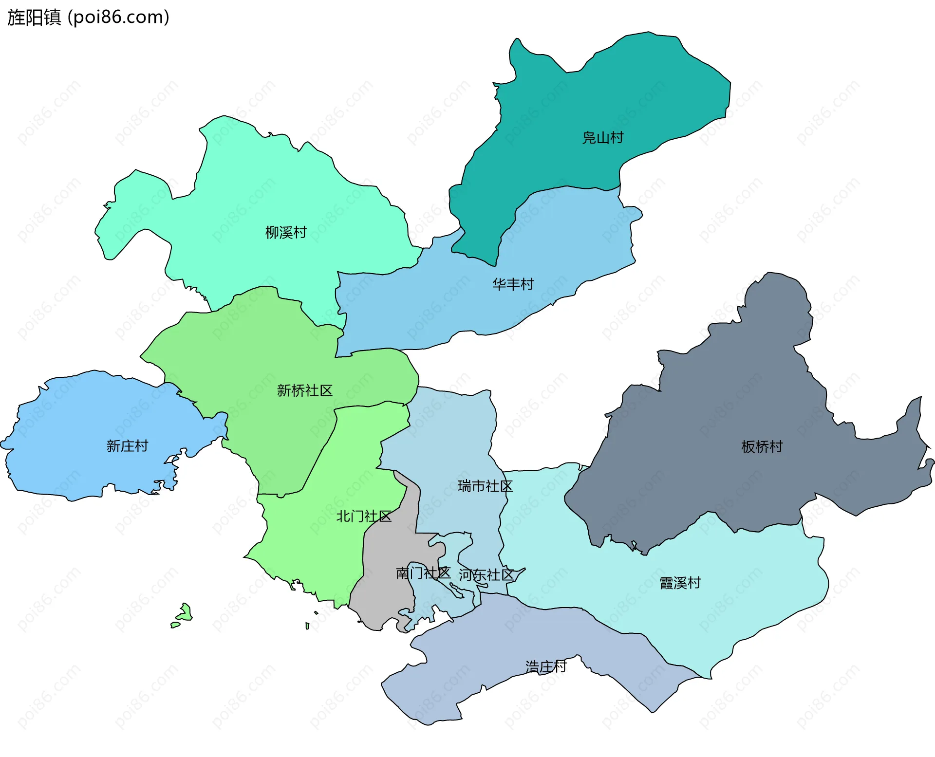 旌阳镇边界地图(五级行政区划)
