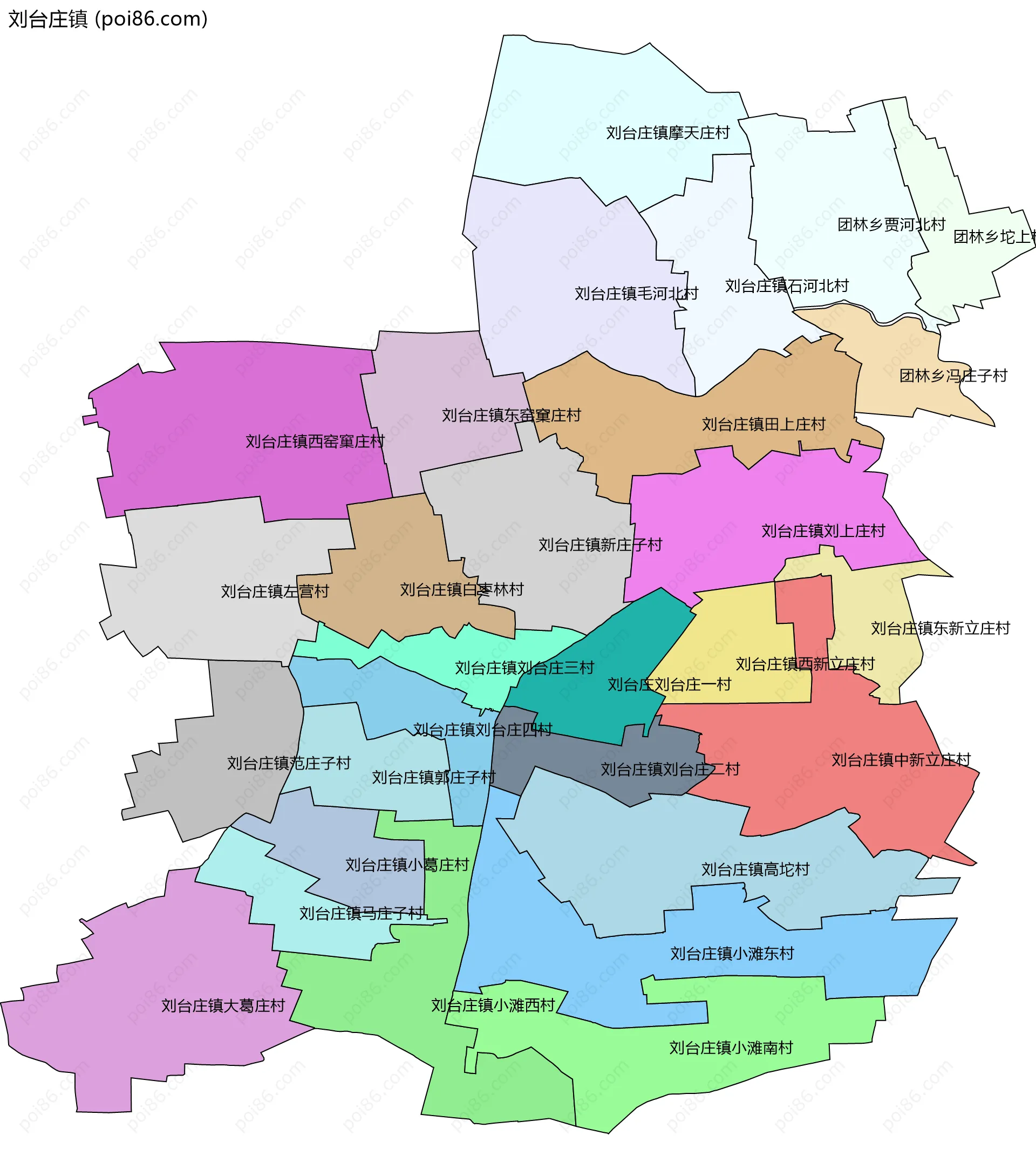 刘台庄镇边界地图(五级行政区划)