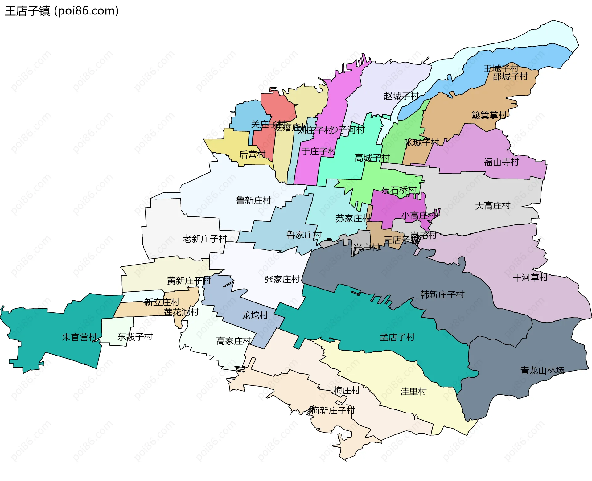 王店子镇边界地图(五级行政区划)