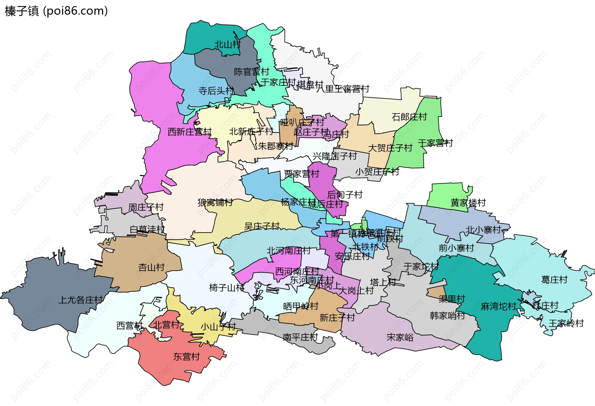 榛子镇边界地图(五级行政区划)
