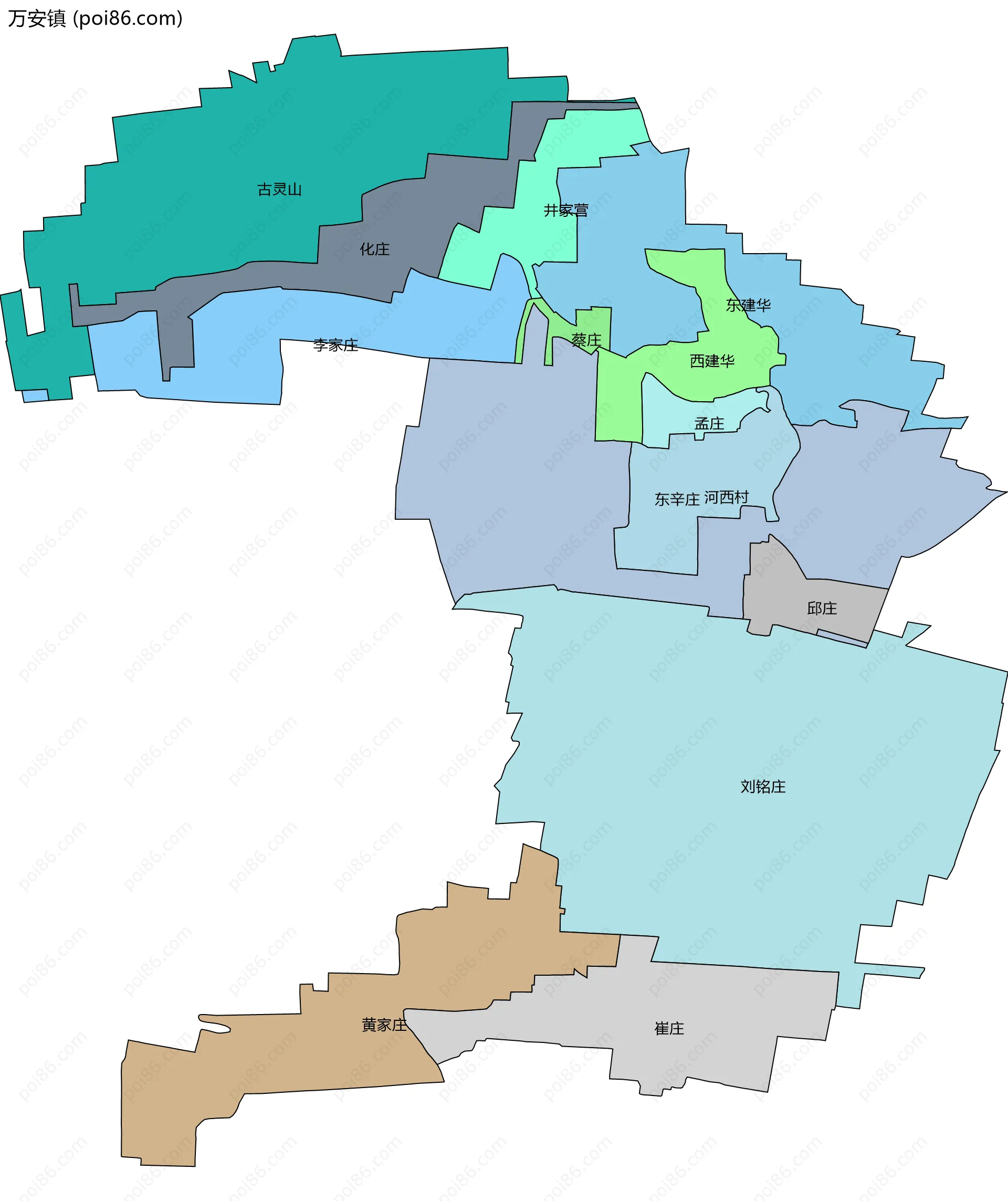 万安镇边界地图(五级行政区划)