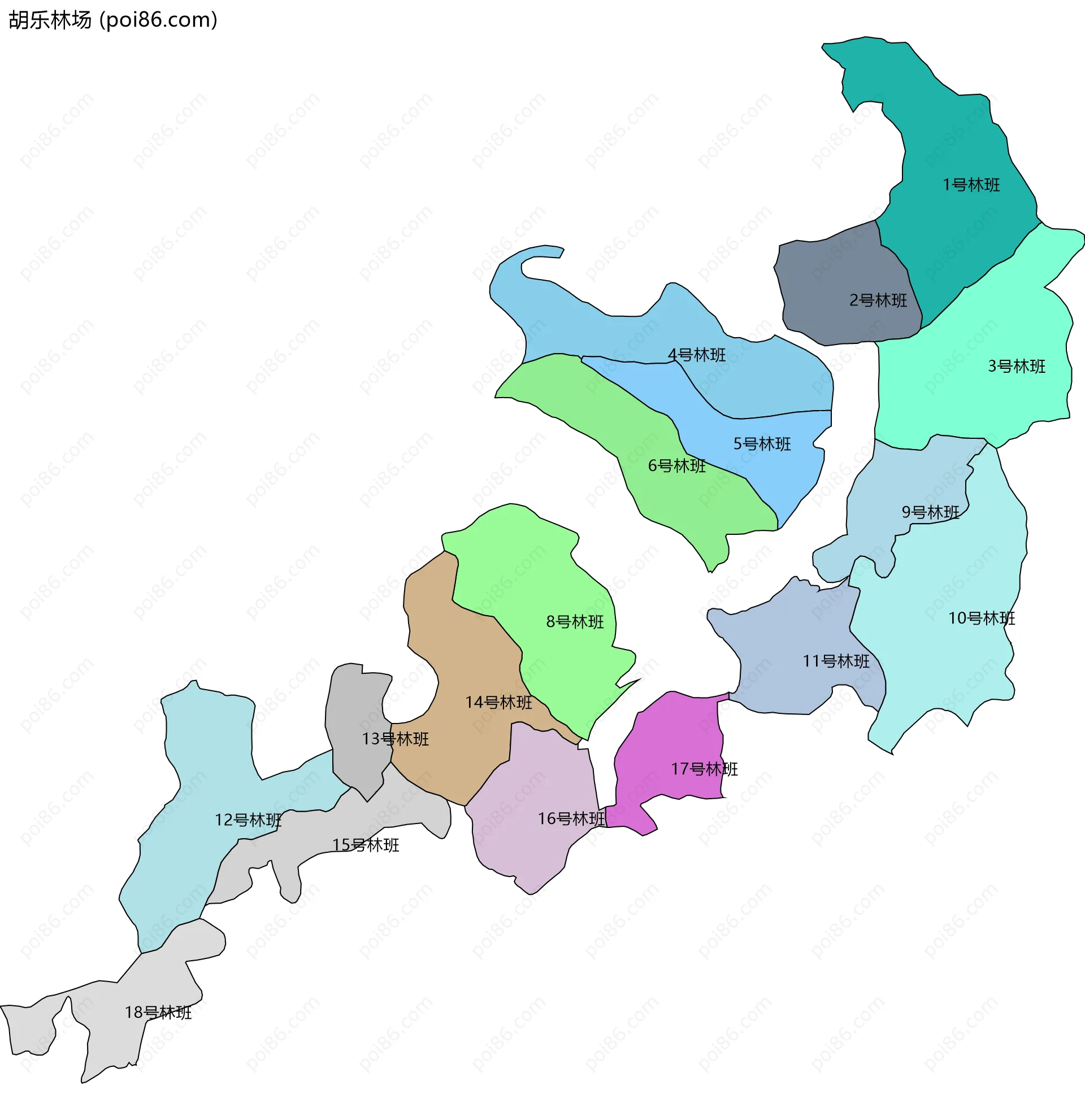 胡乐林场边界地图(五级行政区划)